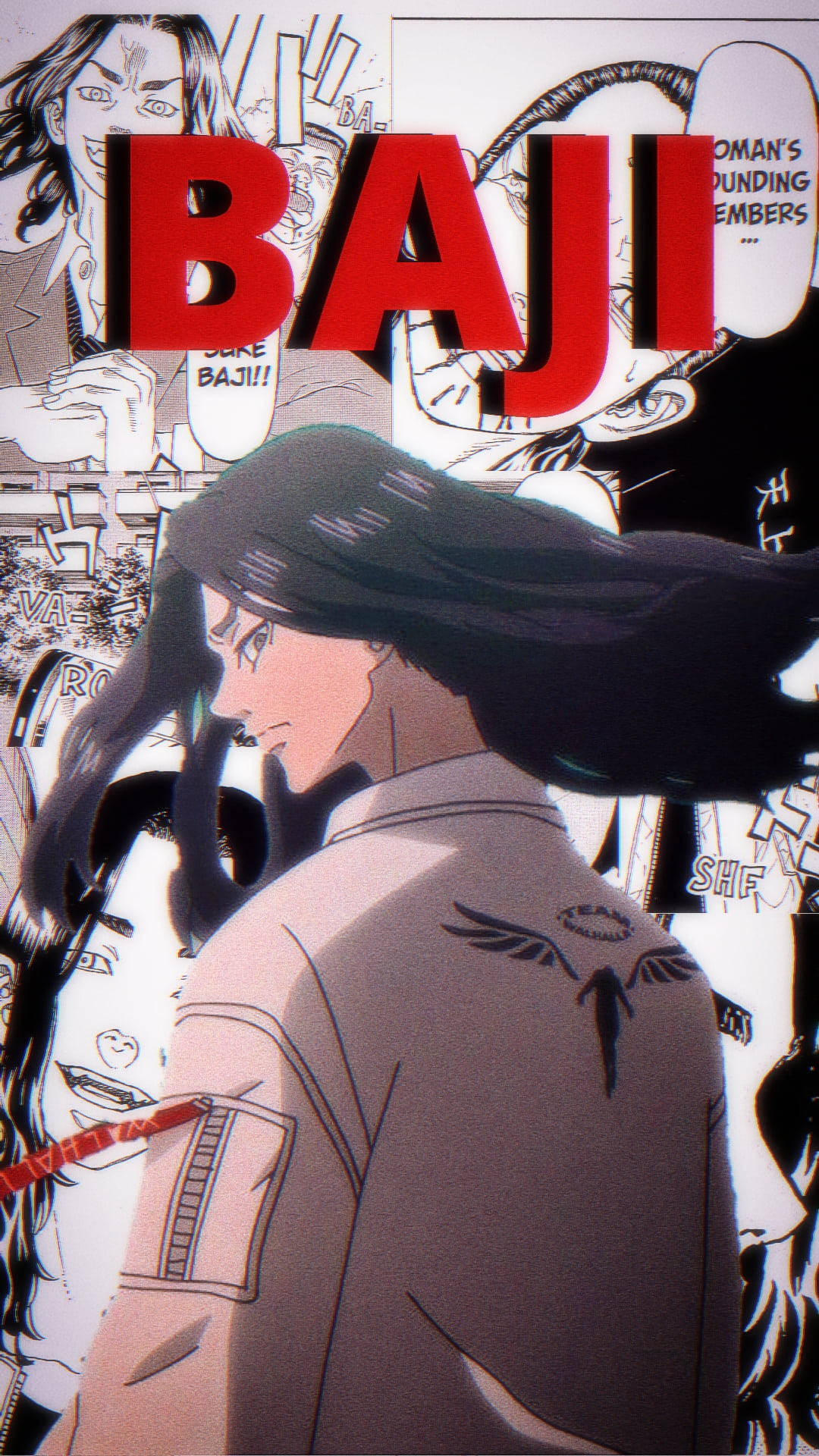 Baji Tokyo Revengers, manga-style anime character, long dark hair, Full HD Phone Wallpaper