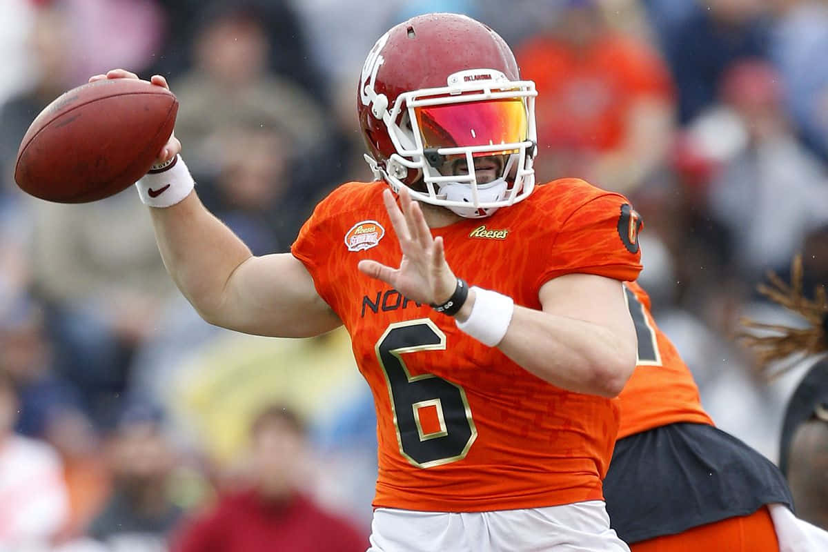 Baker Mayfield, orange shirt, jersey number six, SD Desktop Wallpaper
