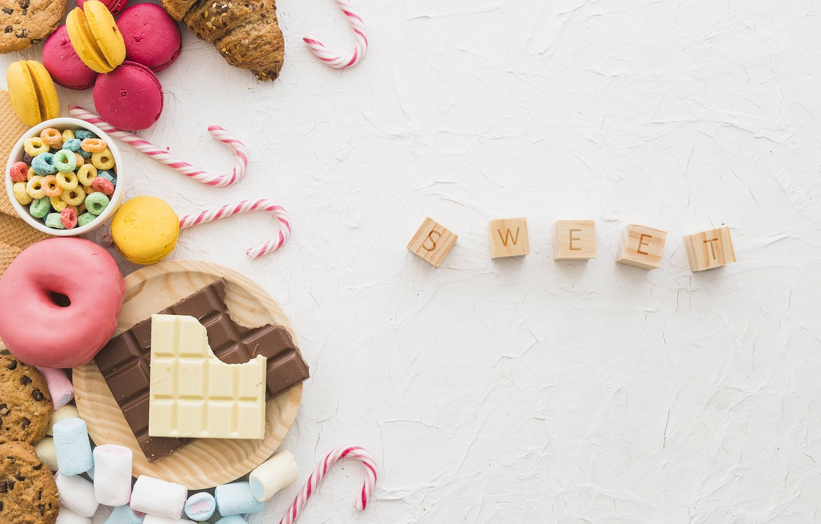 macarons, donuts, candy canes, 2K Desktop Wallpaper