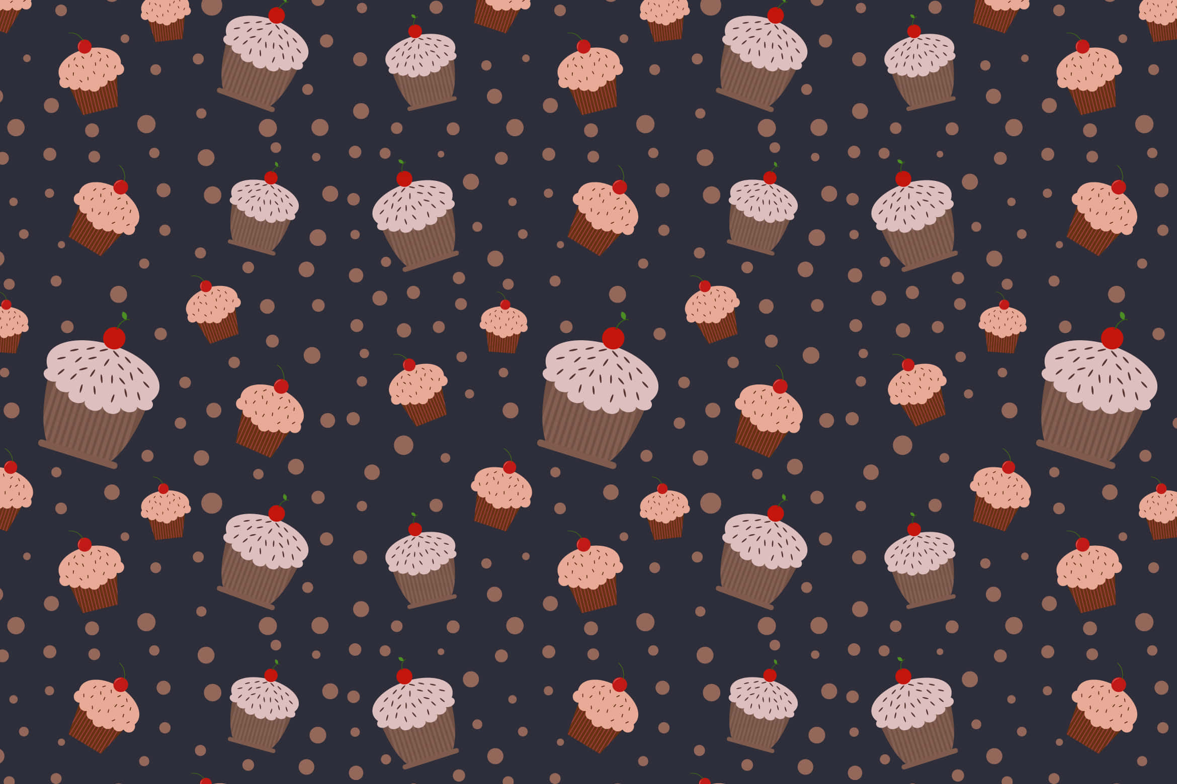 cupcake pattern, dark navy background, repeating cartoon cupcakes, Full HD Desktop Wallpaper