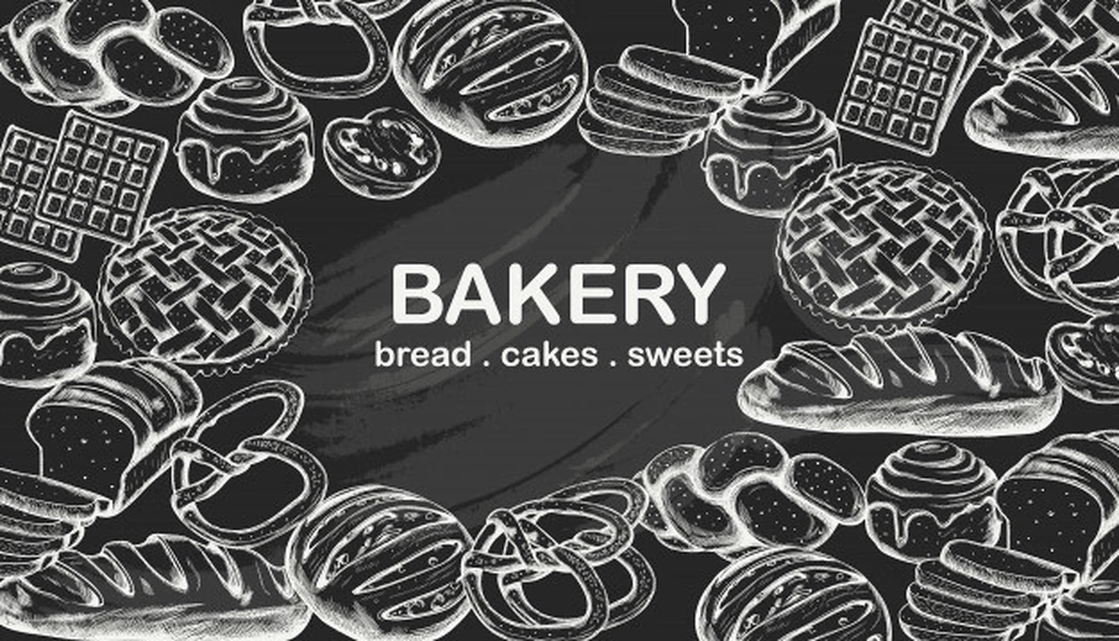 BAKERY, chalk-style illustration, assorted bakery goods, Full HD Desktop Wallpaper