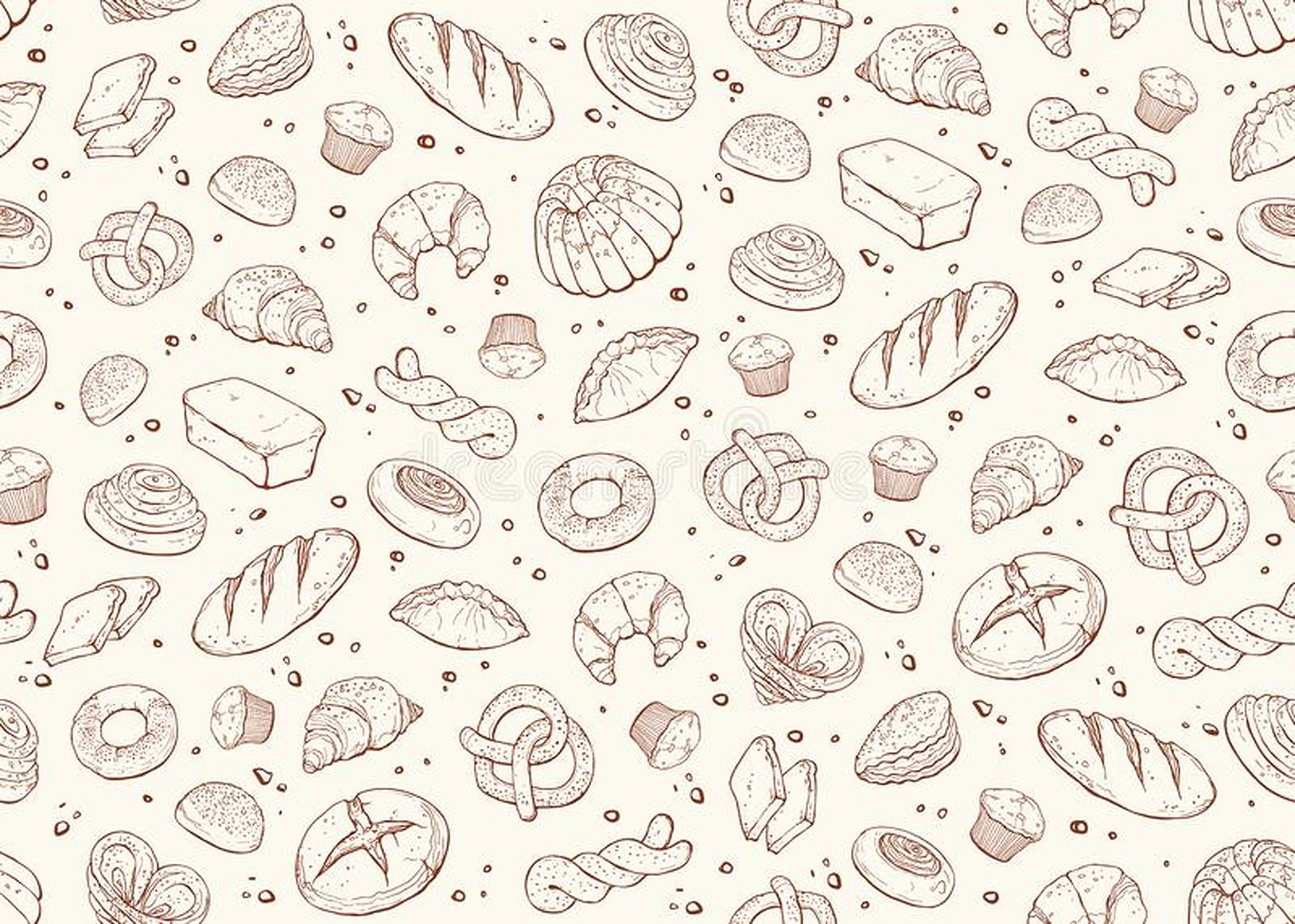 bakery aesthetic pattern, assorted breads, pastries, Full HD Desktop Wallpaper
