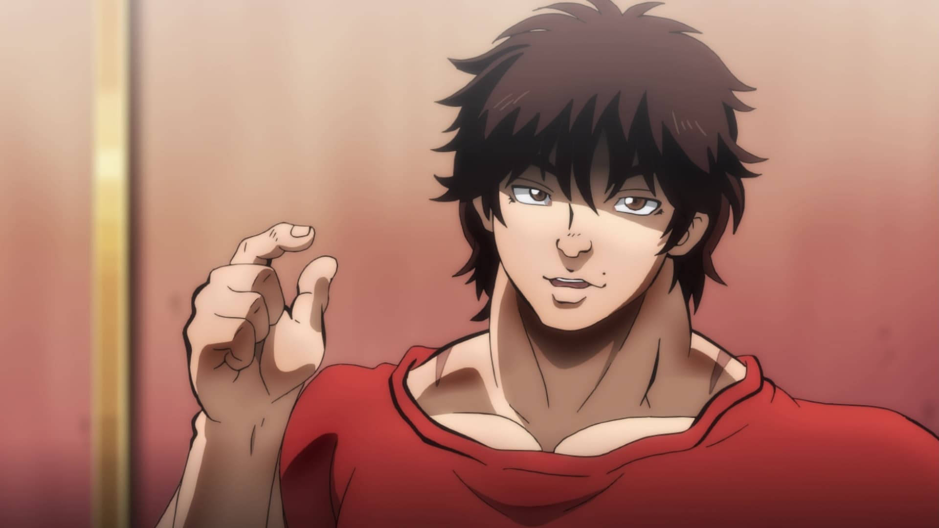 Baki Hanma, red shirt, warm gradient background, Full HD Desktop Wallpaper