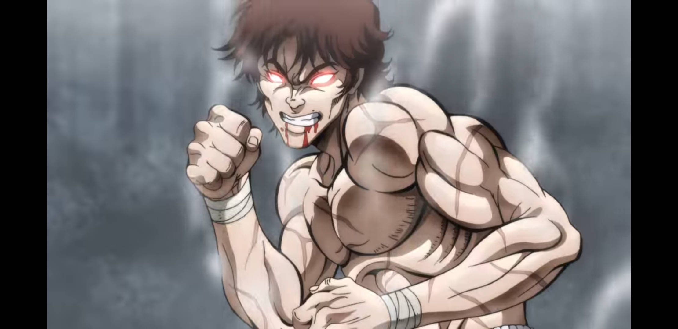 Baki Hanma, glowing red eyes, bloodied mouth, Full HD Desktop Wallpaper