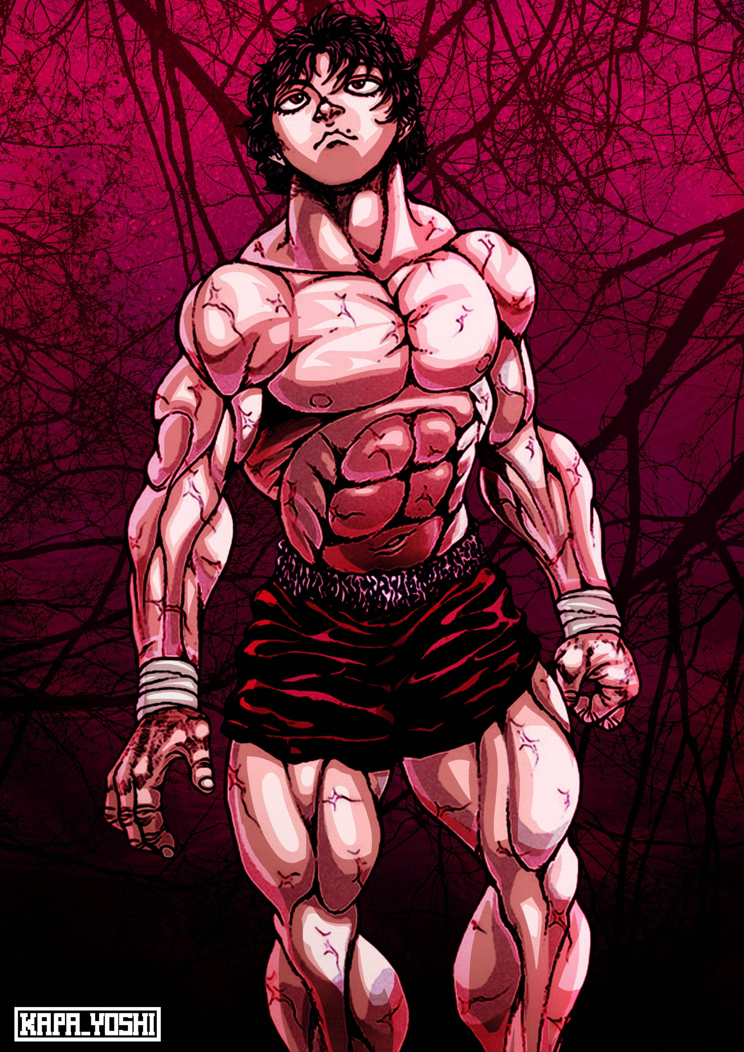Baki Hanma, red aesthetic, dark crimson background, 2K Phone Wallpaper