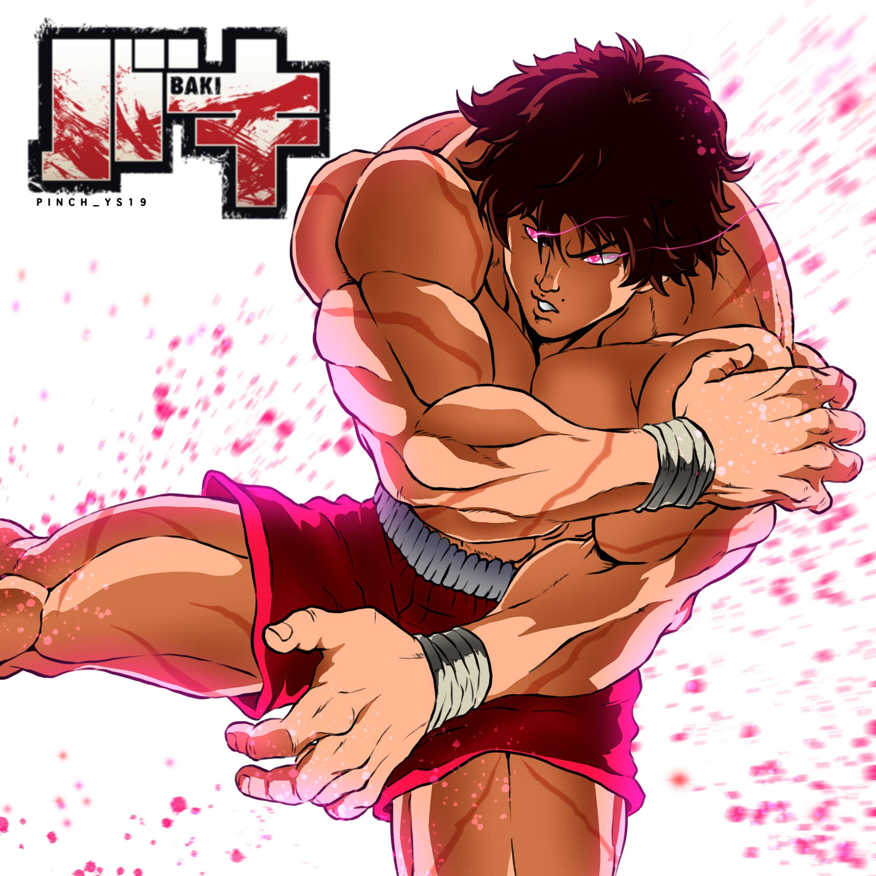 Baki Hanma, red shorts, white background, 2K Desktop Wallpaper
