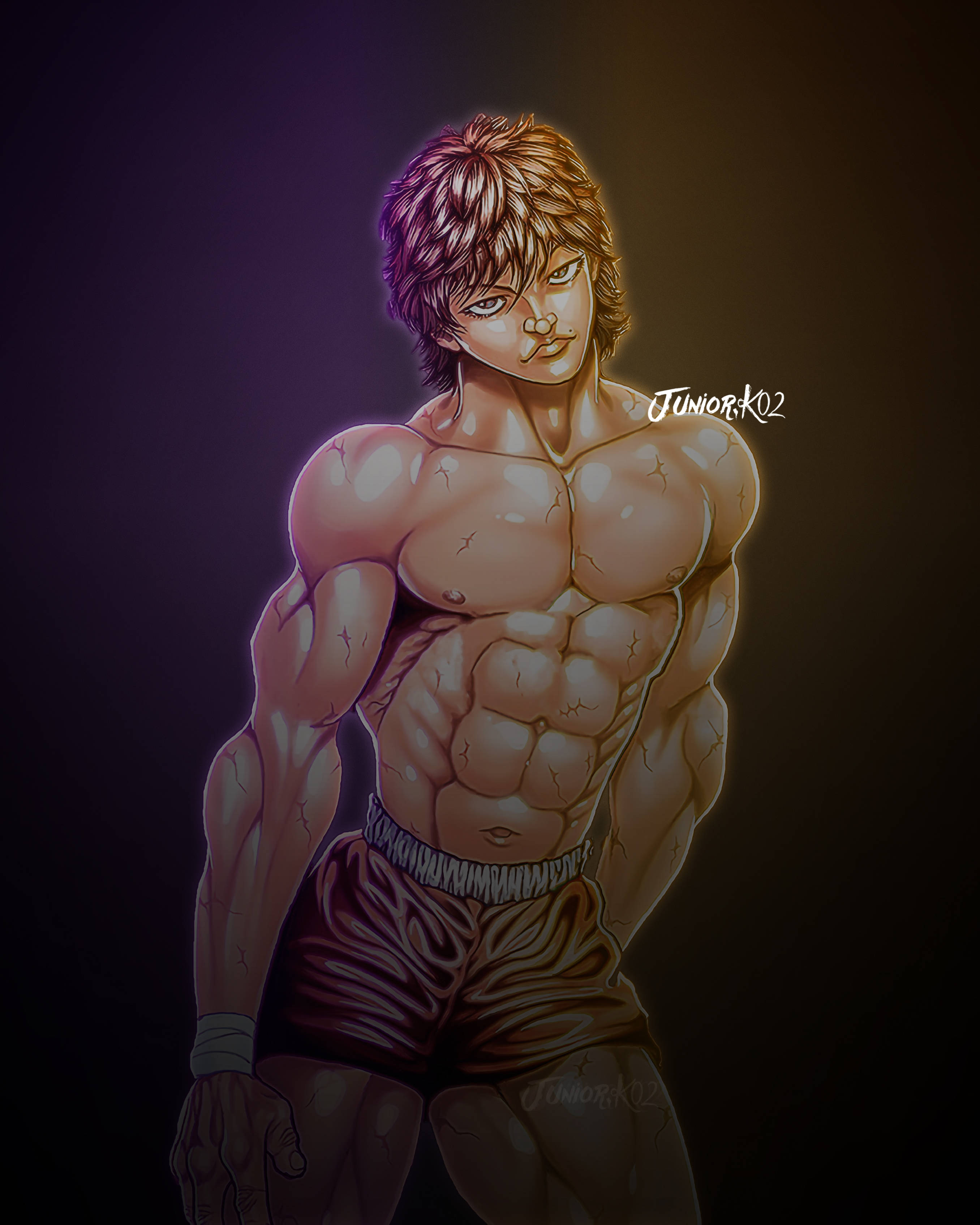 Baki Hanma, muscular anime fighter, cracked skin, 2K Phone Wallpaper
