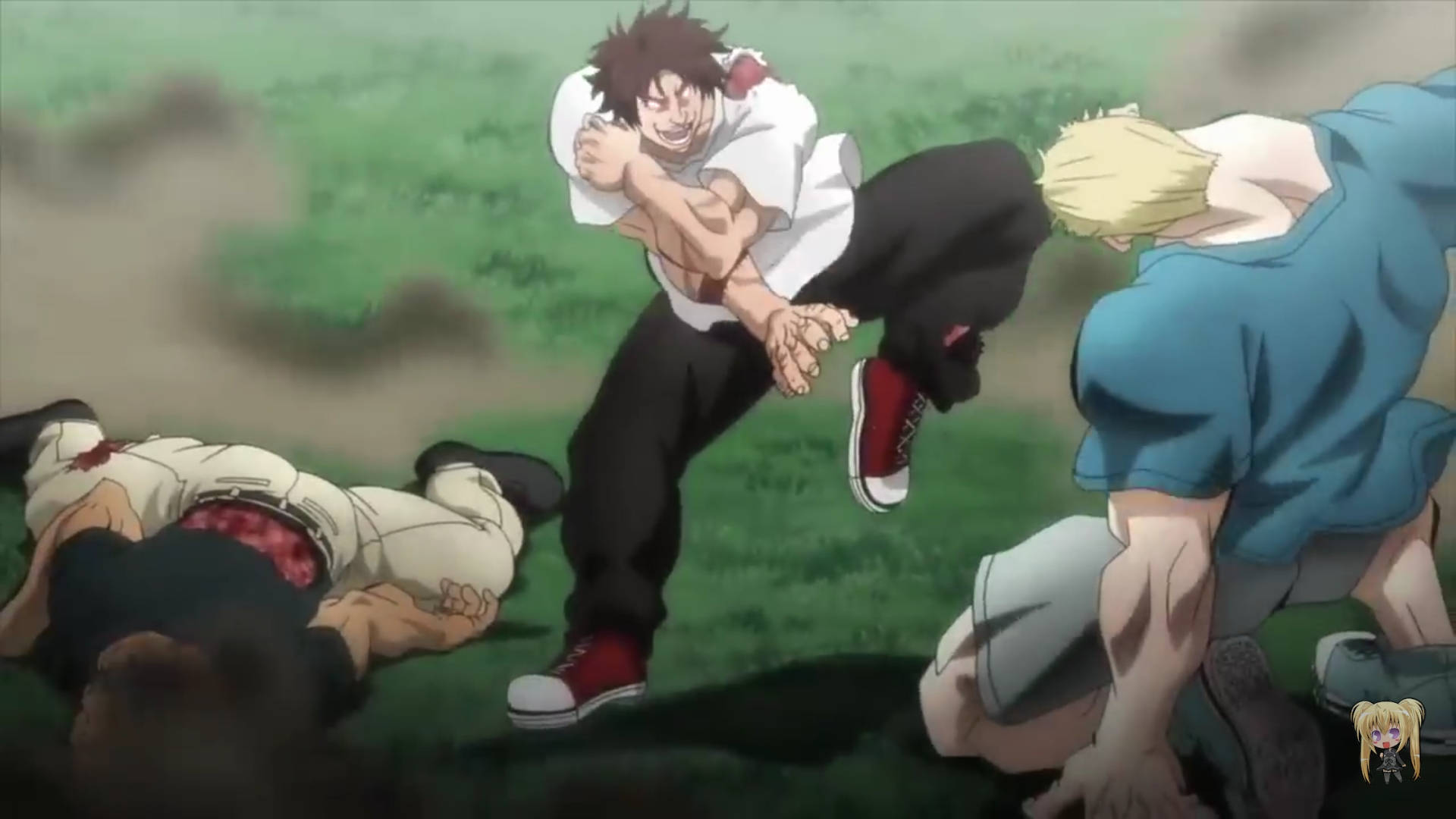 Baki Hanma, white shirt, powerful kick, Full HD Desktop Wallpaper