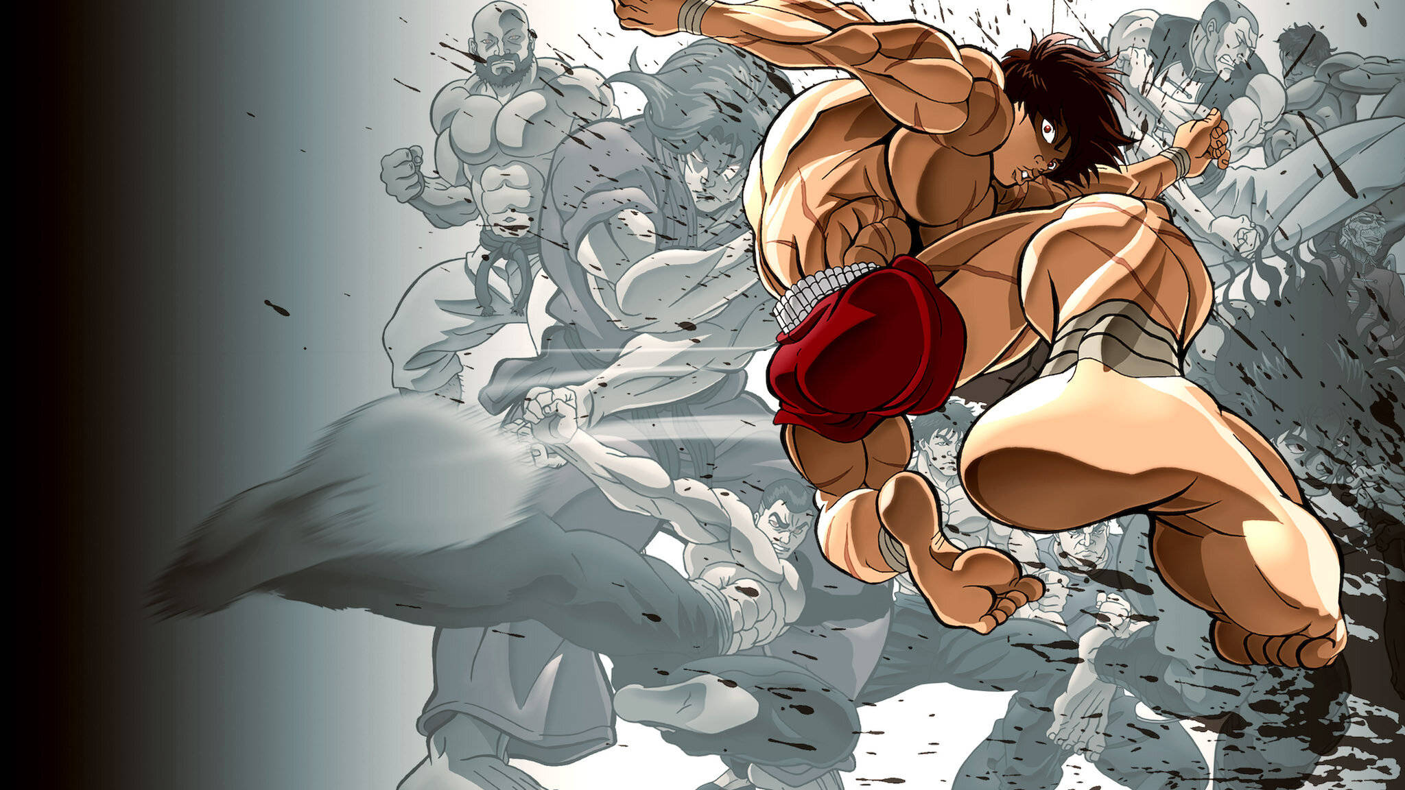 Baki Hanma, red shorts, grayscale crowd, Full HD Desktop Wallpaper