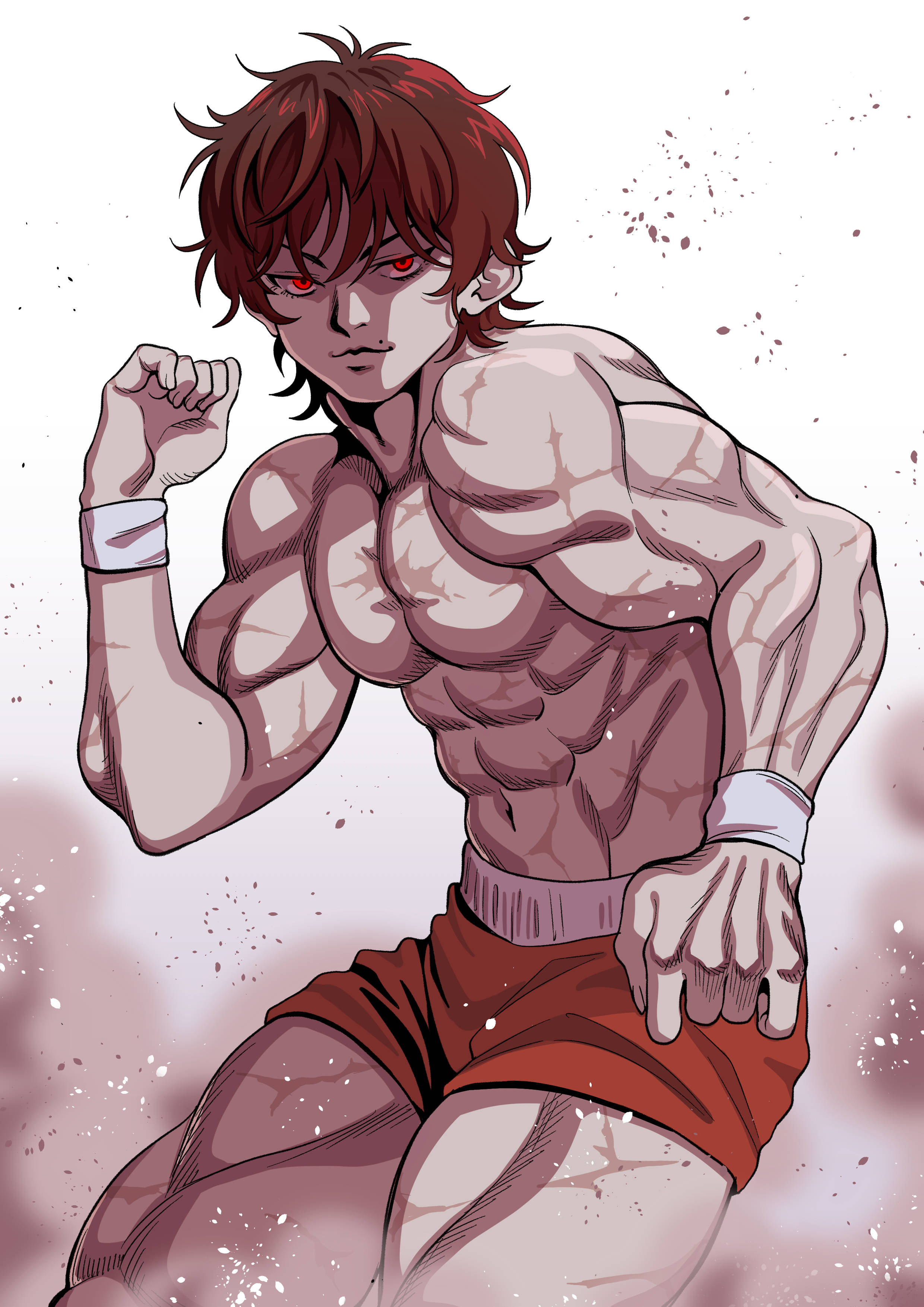 Baki Hanma, red eyes, brown hair, 2K Phone Wallpaper