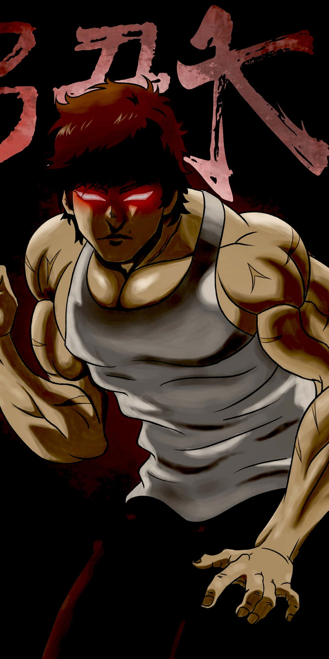 Baki The Grappler, glowing red eyes, wild hair, Full HD Phone Wallpaper