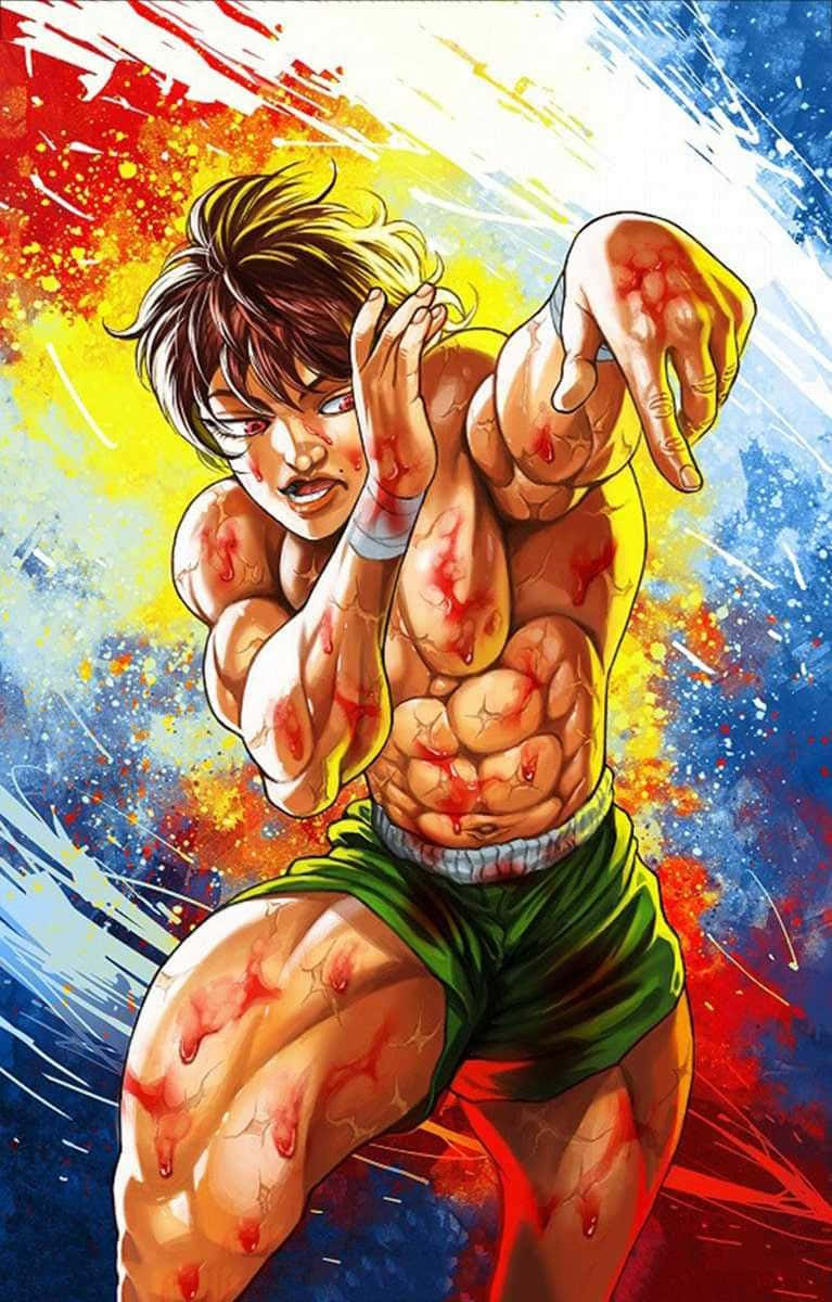 Baki The Grappler, muscular fighter, bloodied skin, SD Phone Wallpaper