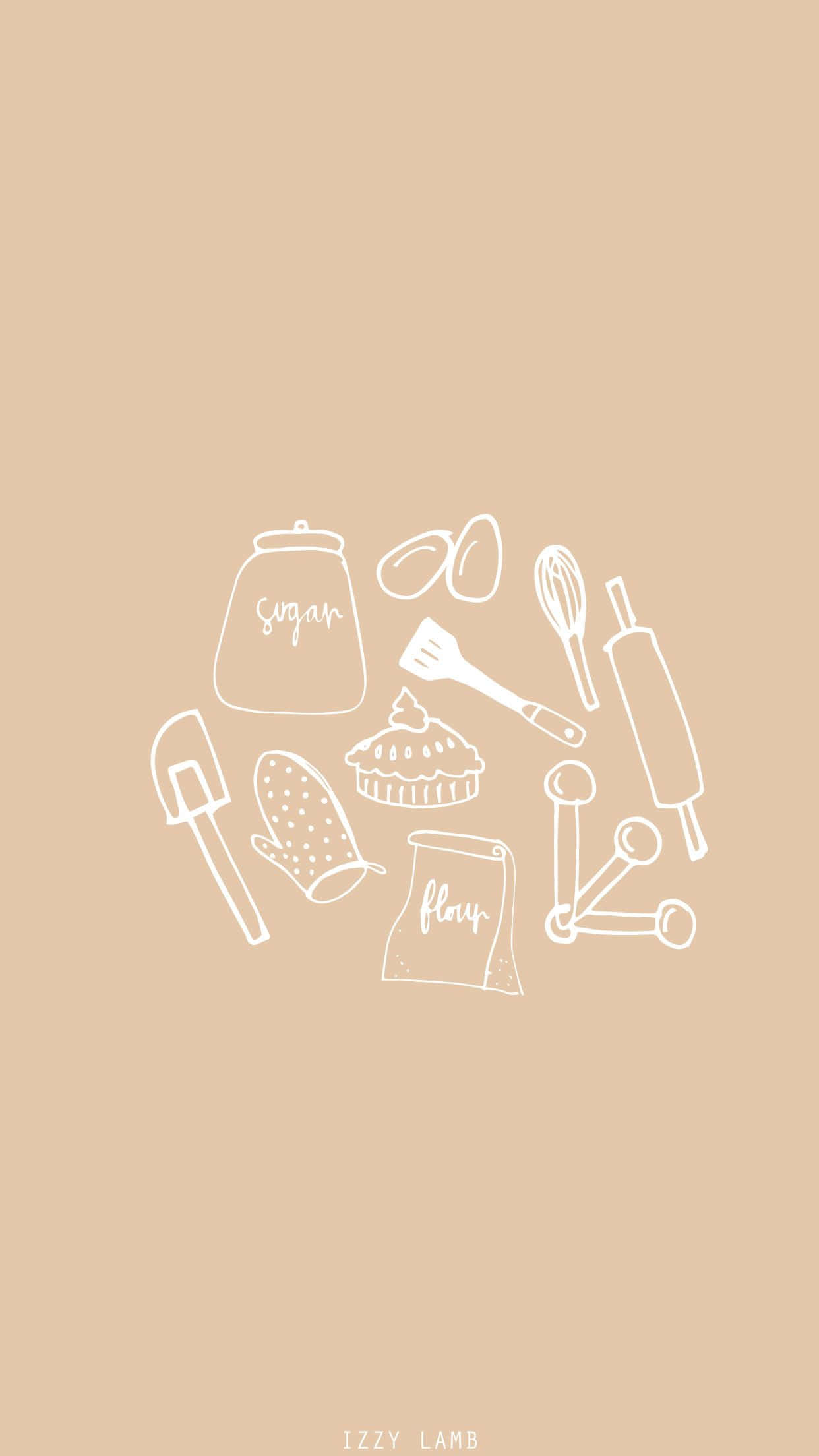Baking iPhone, minimalist white line drawings, baking tools, Full HD Phone Wallpaper