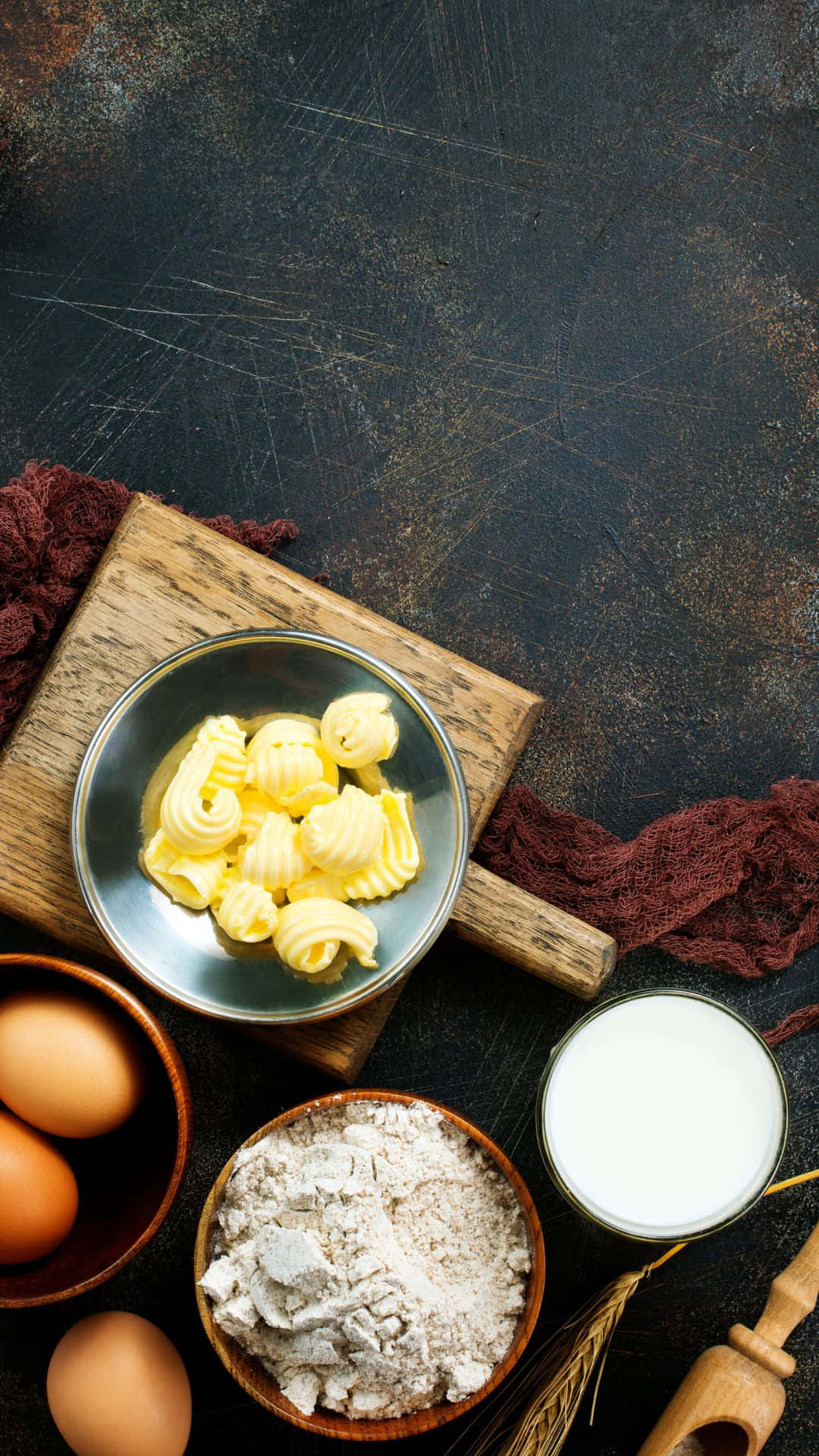 Baking iPhone, lock screen, rustic overhead shot, Full HD Phone Wallpaper