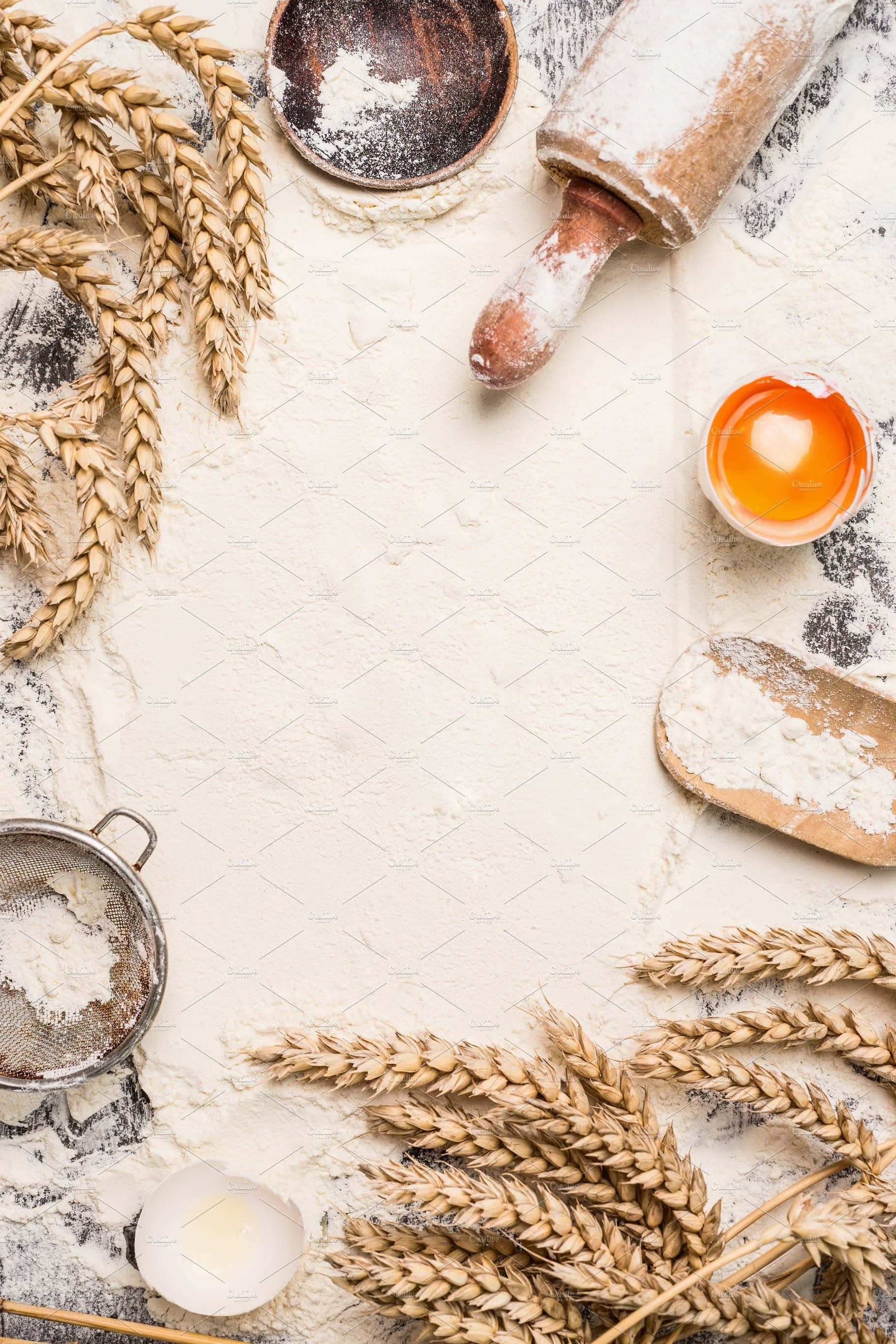 baking iPhone, wheat stalks, cracked eggs, 2K Phone Wallpaper