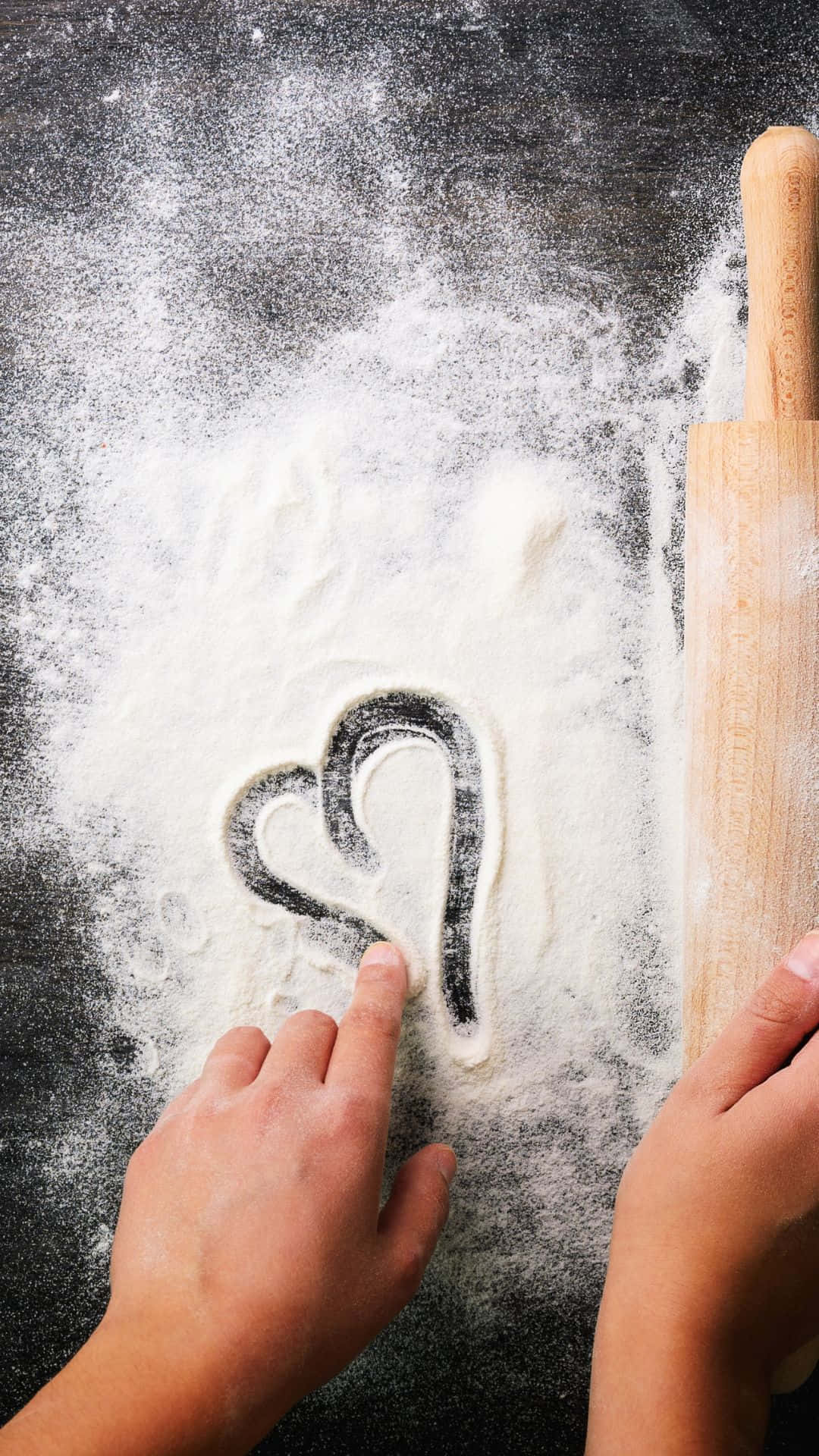 Baking iPhone, heart shape, flour, Full HD Phone Wallpaper