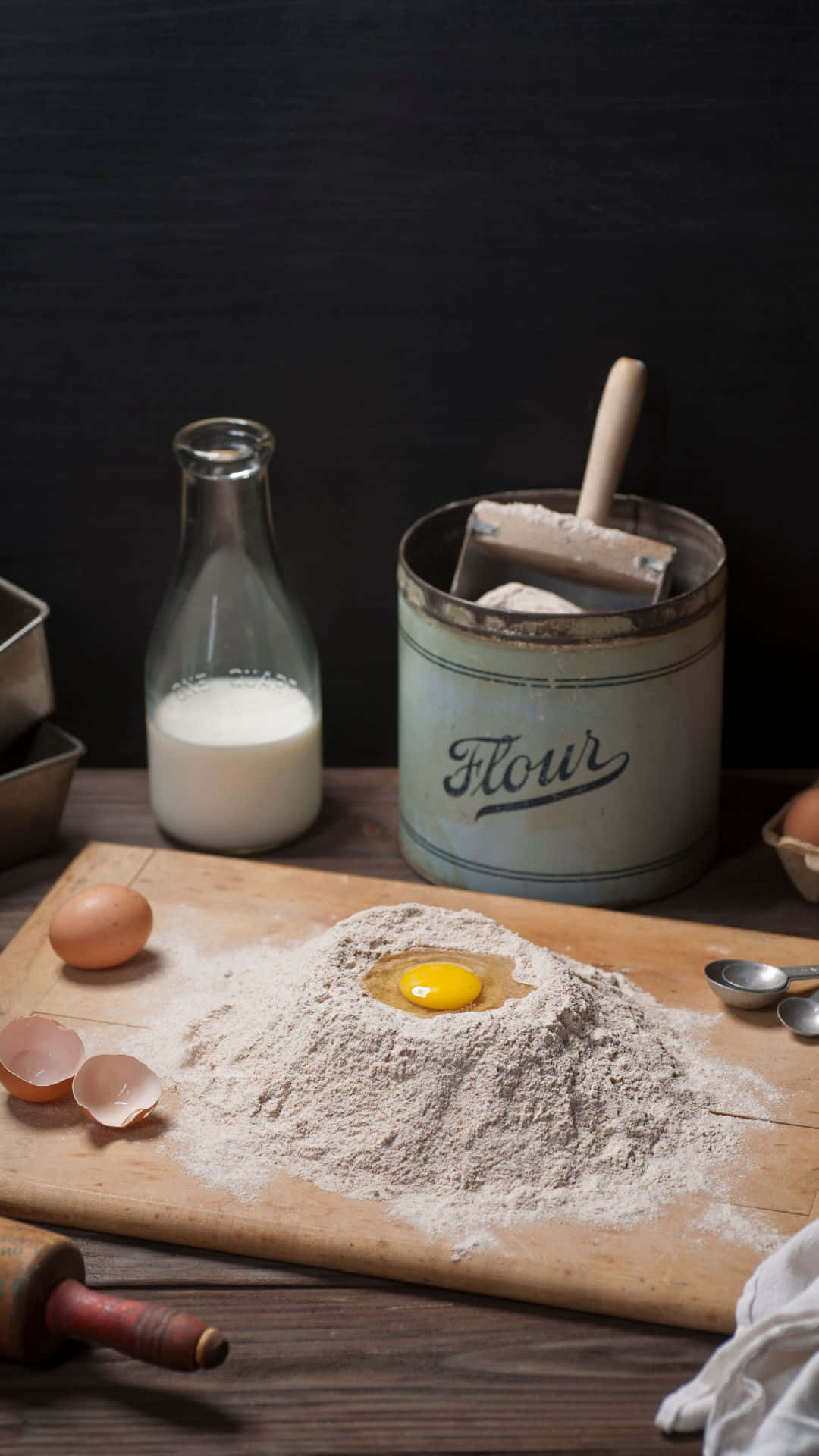 baking iPhone, cracked egg, mound of flour, Full HD Phone Wallpaper