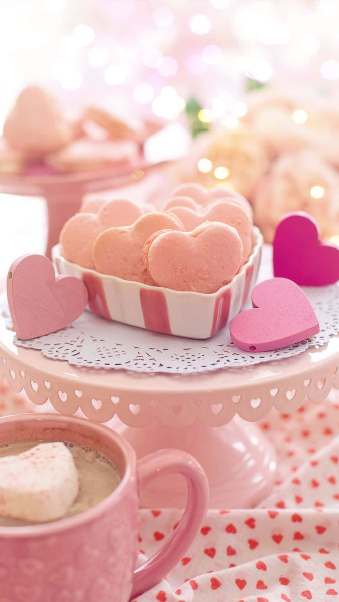 iPhone, pink heart-themed, heart-shaped cookies, Full HD Phone Wallpaper