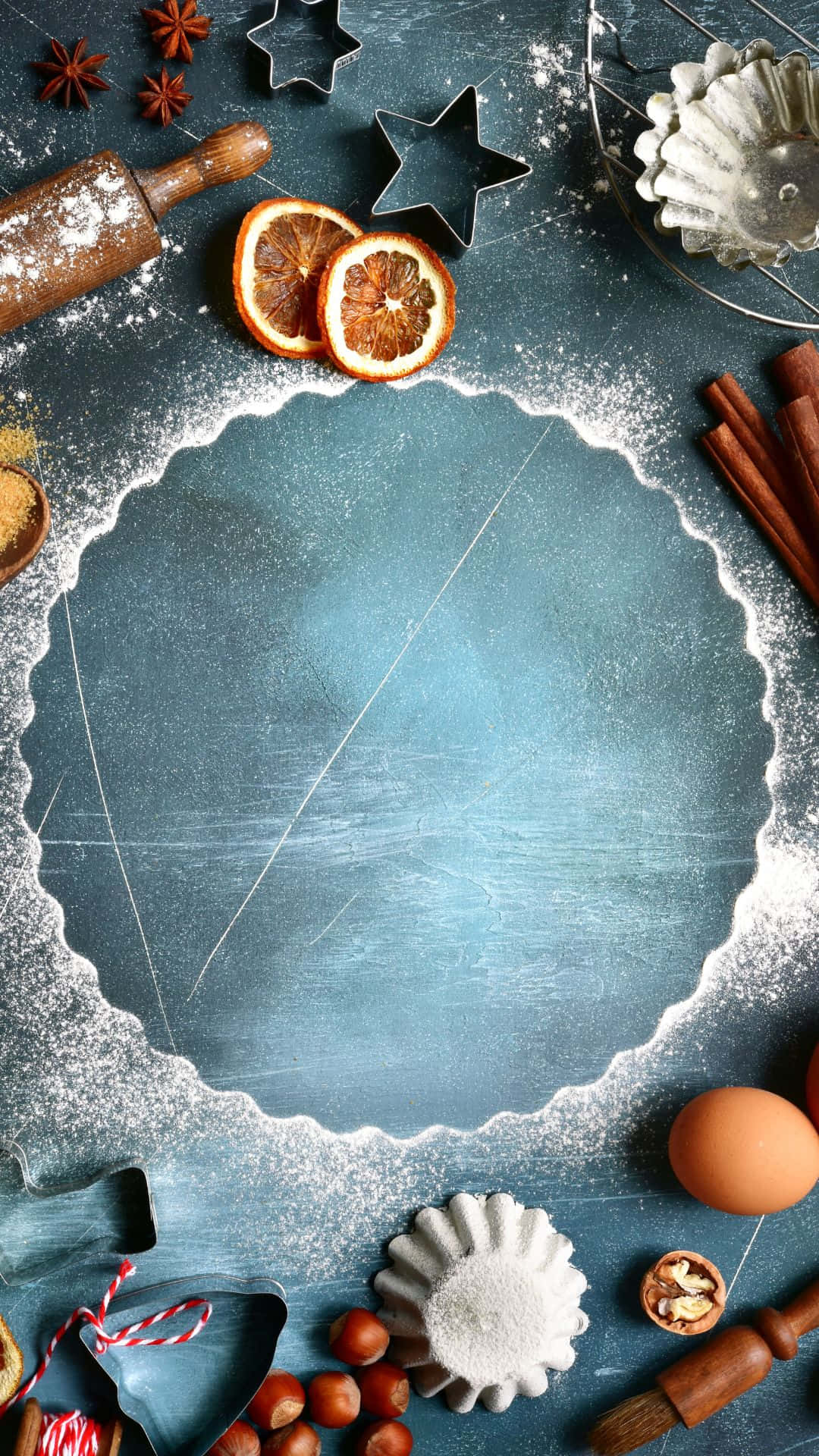 Baking iPhone, flour-dusted blue surface, star cutters, Full HD Phone Wallpaper