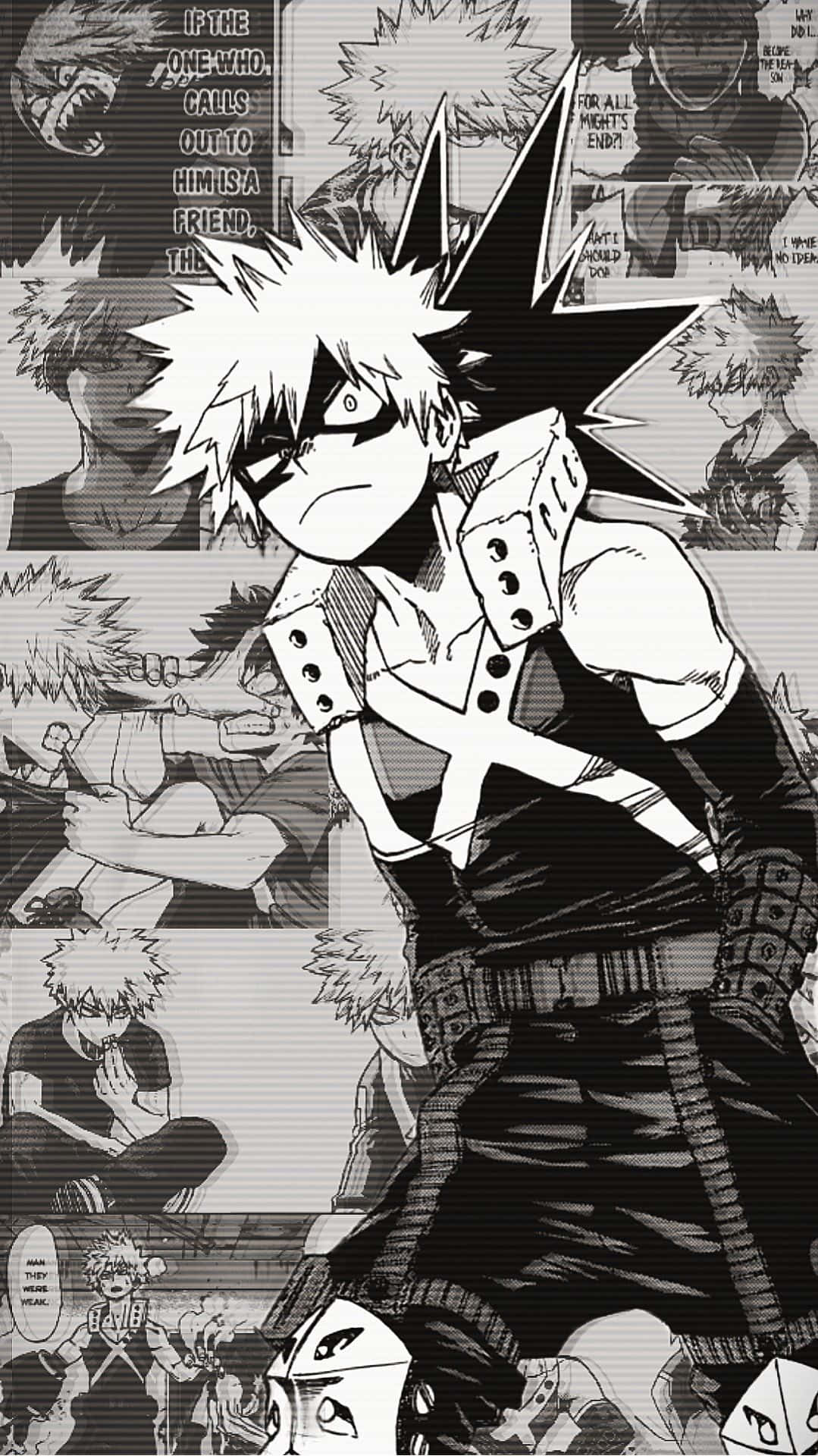 Bakugo Manga, black and white, spiky-haired hero, Full HD Phone Wallpaper