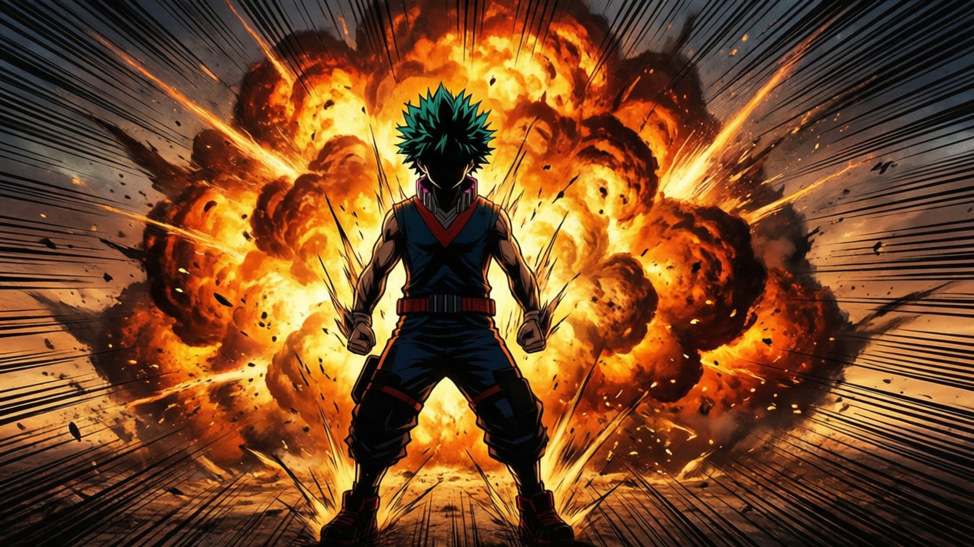 Bakugo, explosion, silhouette, Full HD Desktop Wallpaper