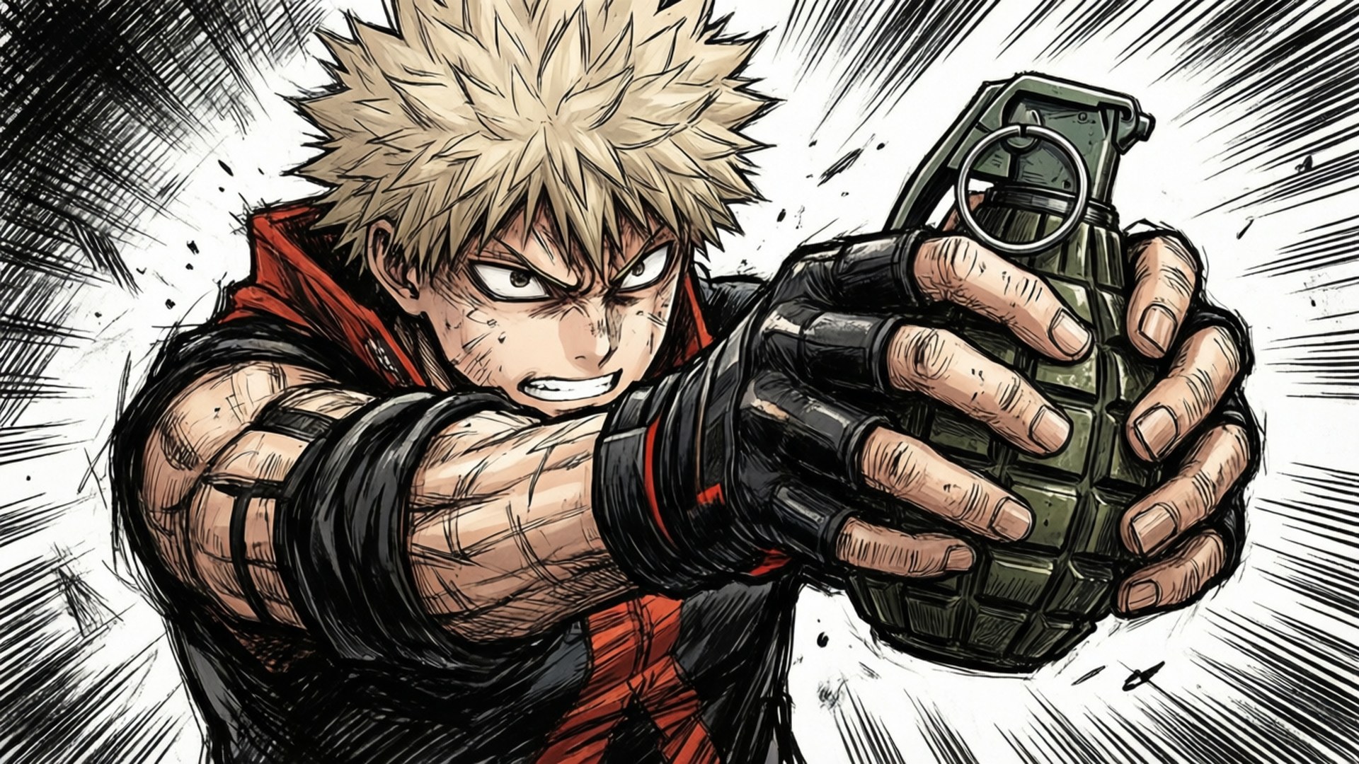 Bakugo, grenade gauntlets, manga sketch style, Full HD Desktop Wallpaper