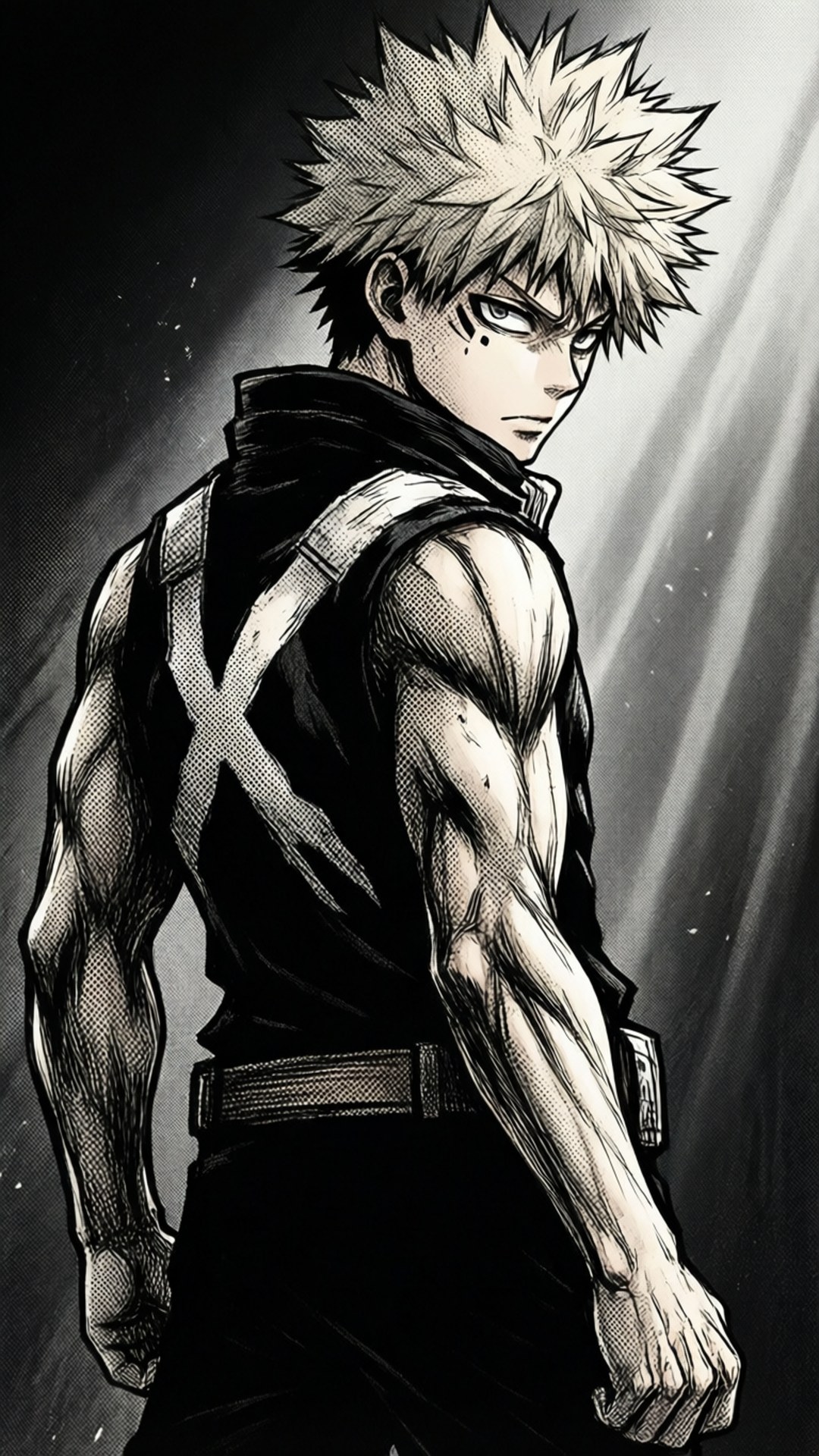 Bakugo, spiky hair, determined gaze, Full HD Phone Wallpaper