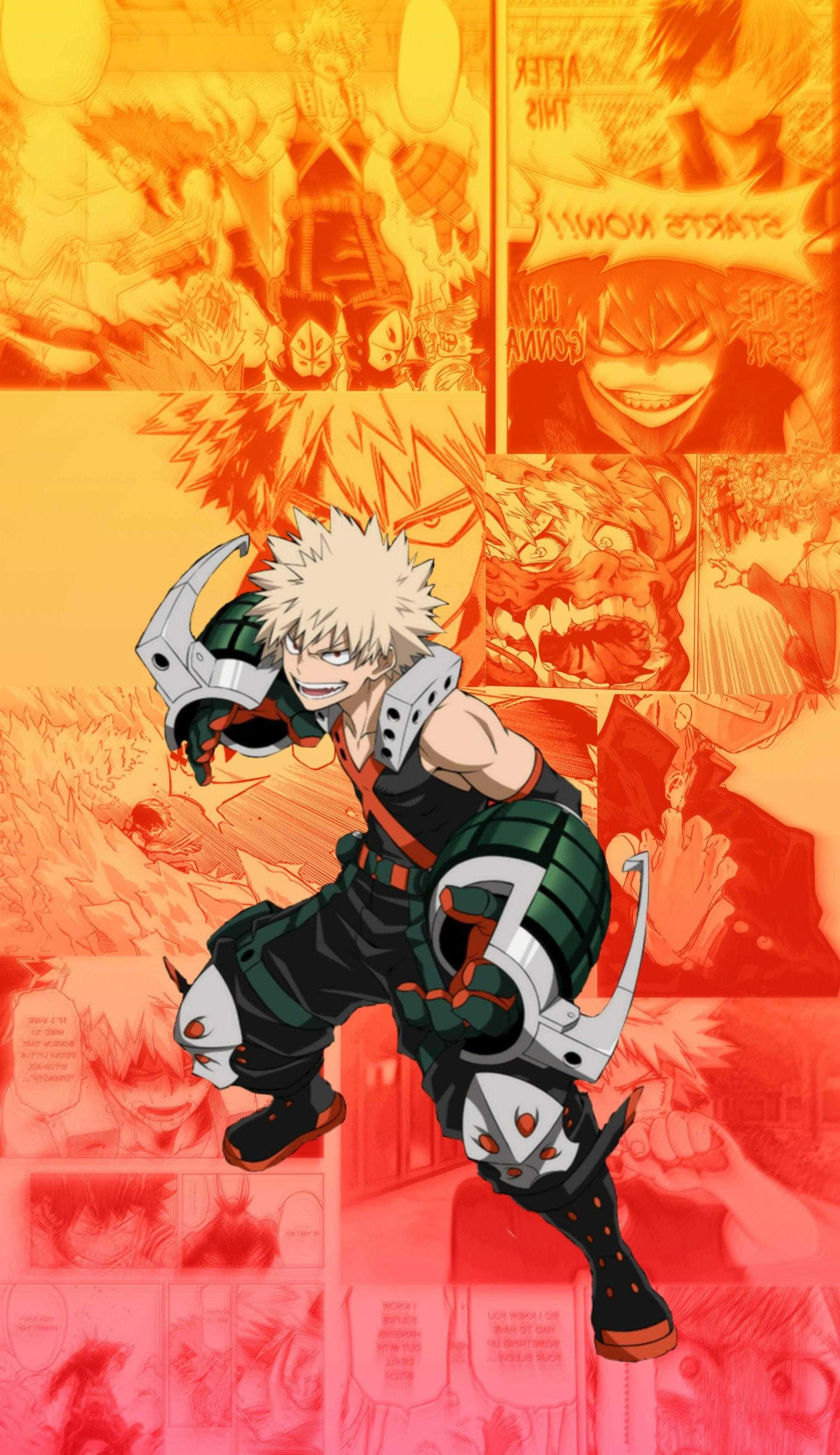 Bakugo Phone, anime character, spiky blonde hair, 2K Phone Wallpaper