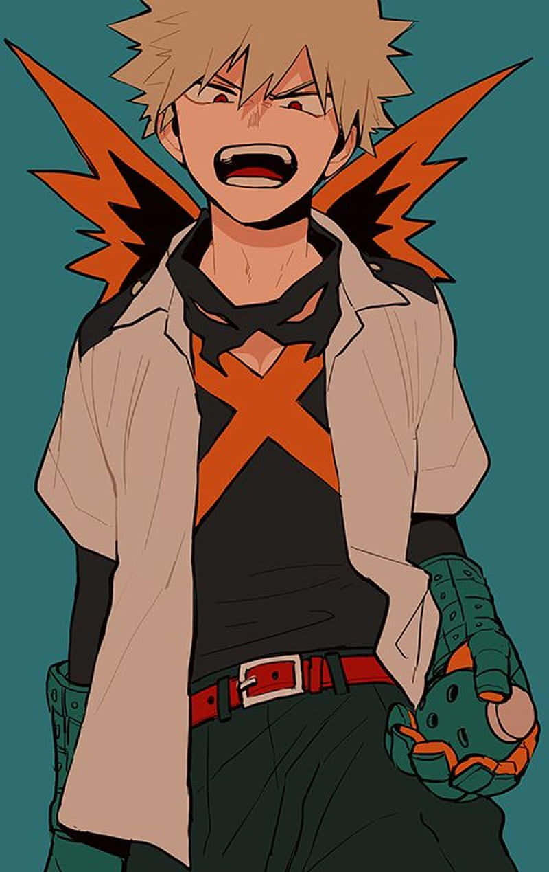Bakugo Phone, orange lightning motifs, teal background, SD Phone Wallpaper