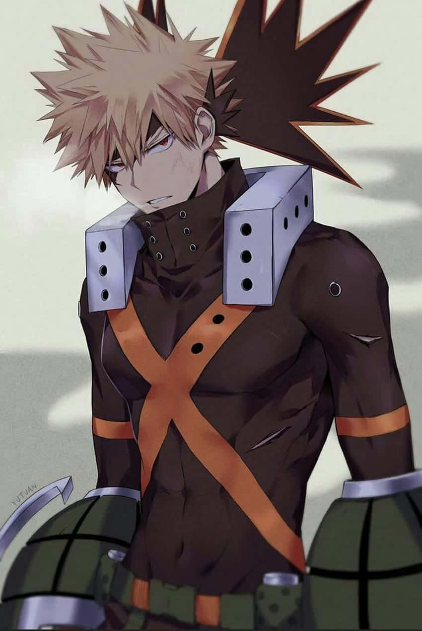 Bakugo Phone, spiky blonde hair, determined expression, SD Phone Wallpaper
