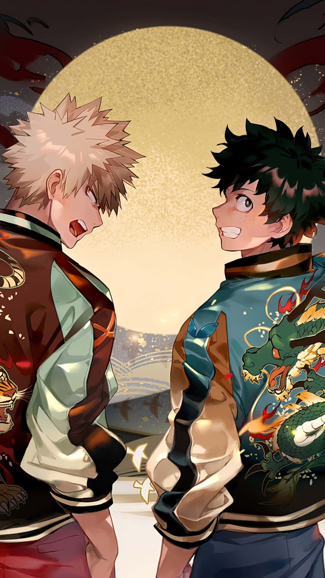 Bakugo Phone, full moon, fiery red clouds, Full HD Phone Wallpaper
