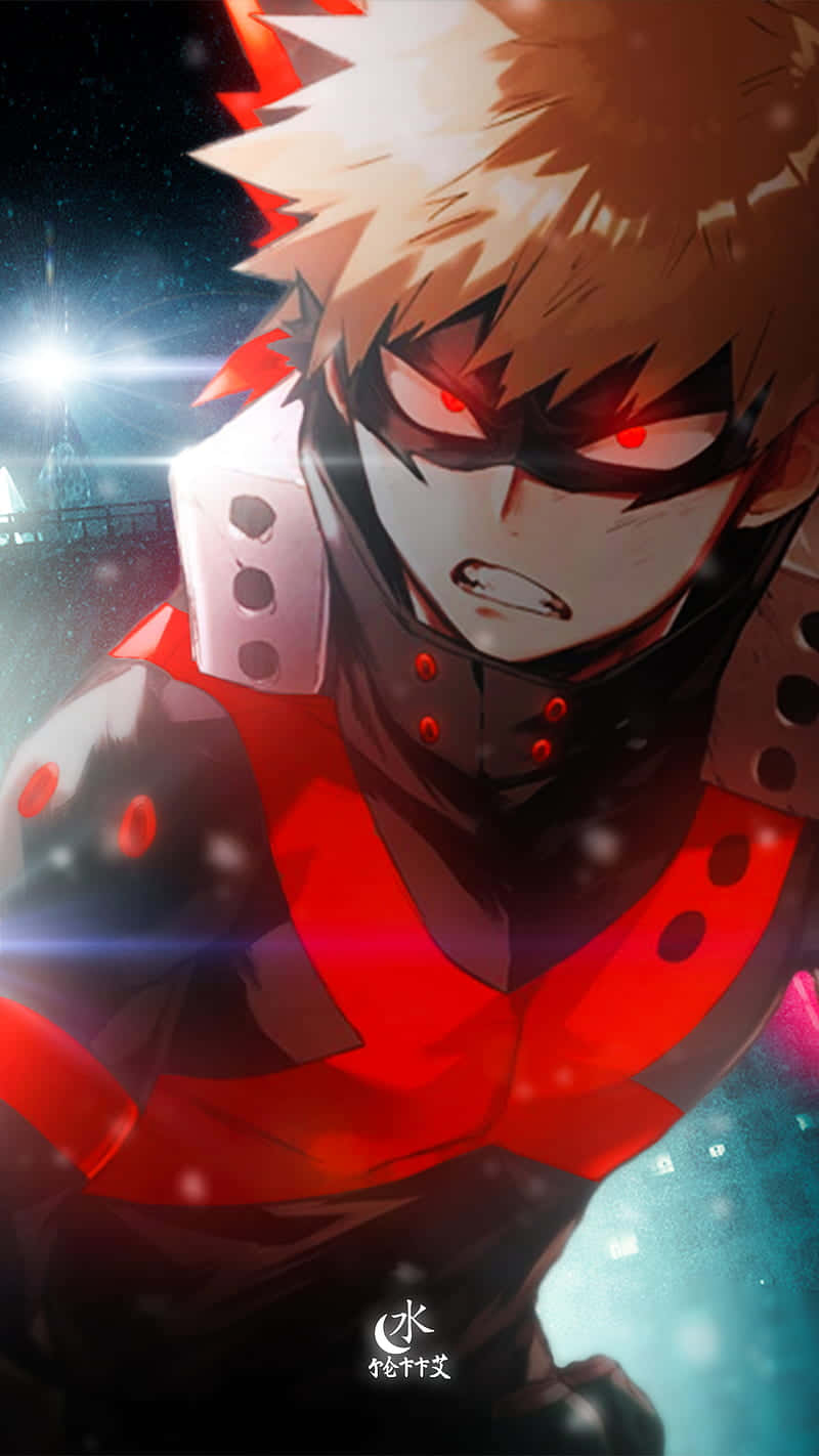 Bakugo Phone, spiky blonde hair, glowing red eyes, HD Phone Wallpaper