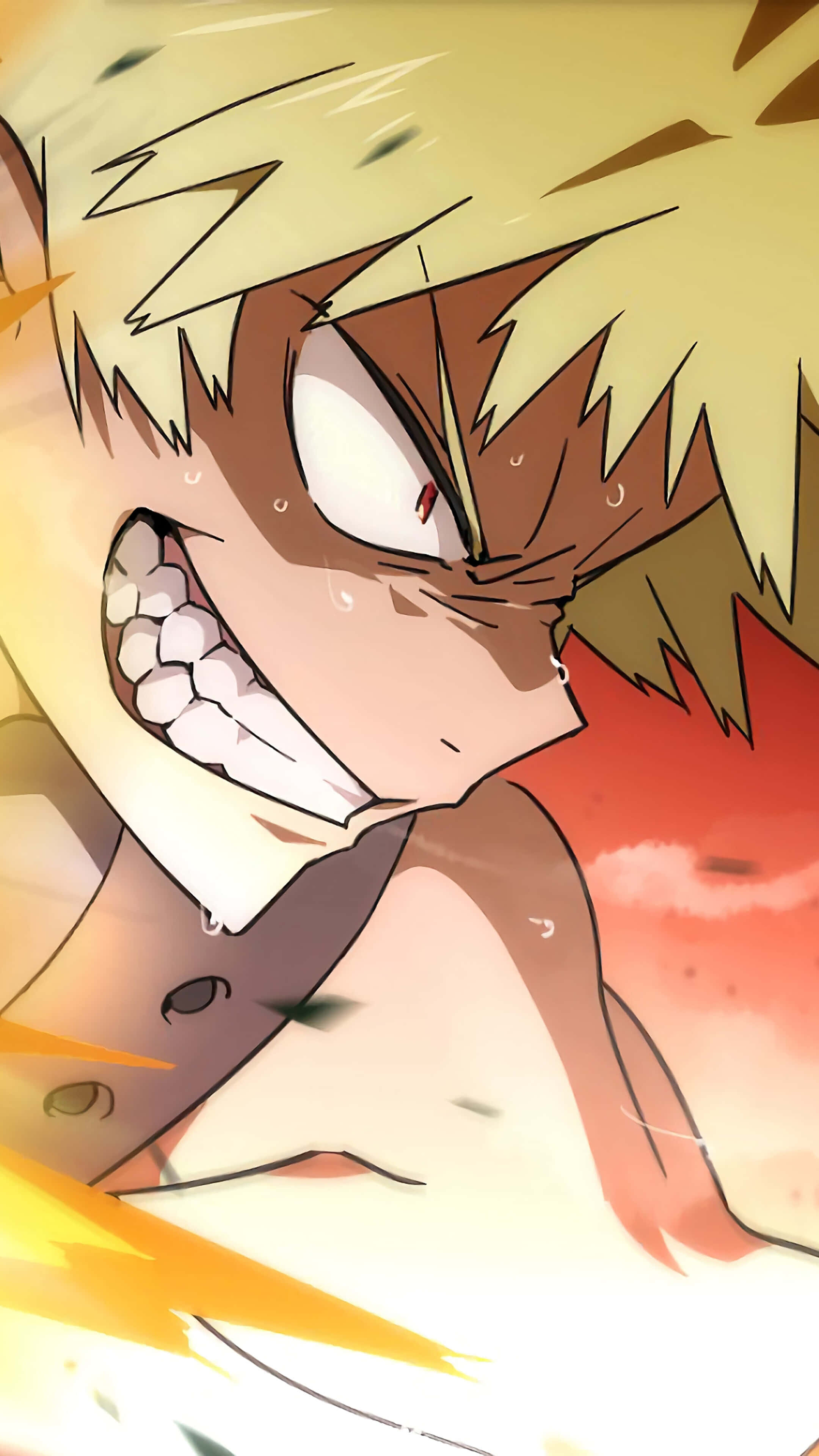 Bakugo Phone, spiky blonde hair, intense determination, 4K Phone Wallpaper