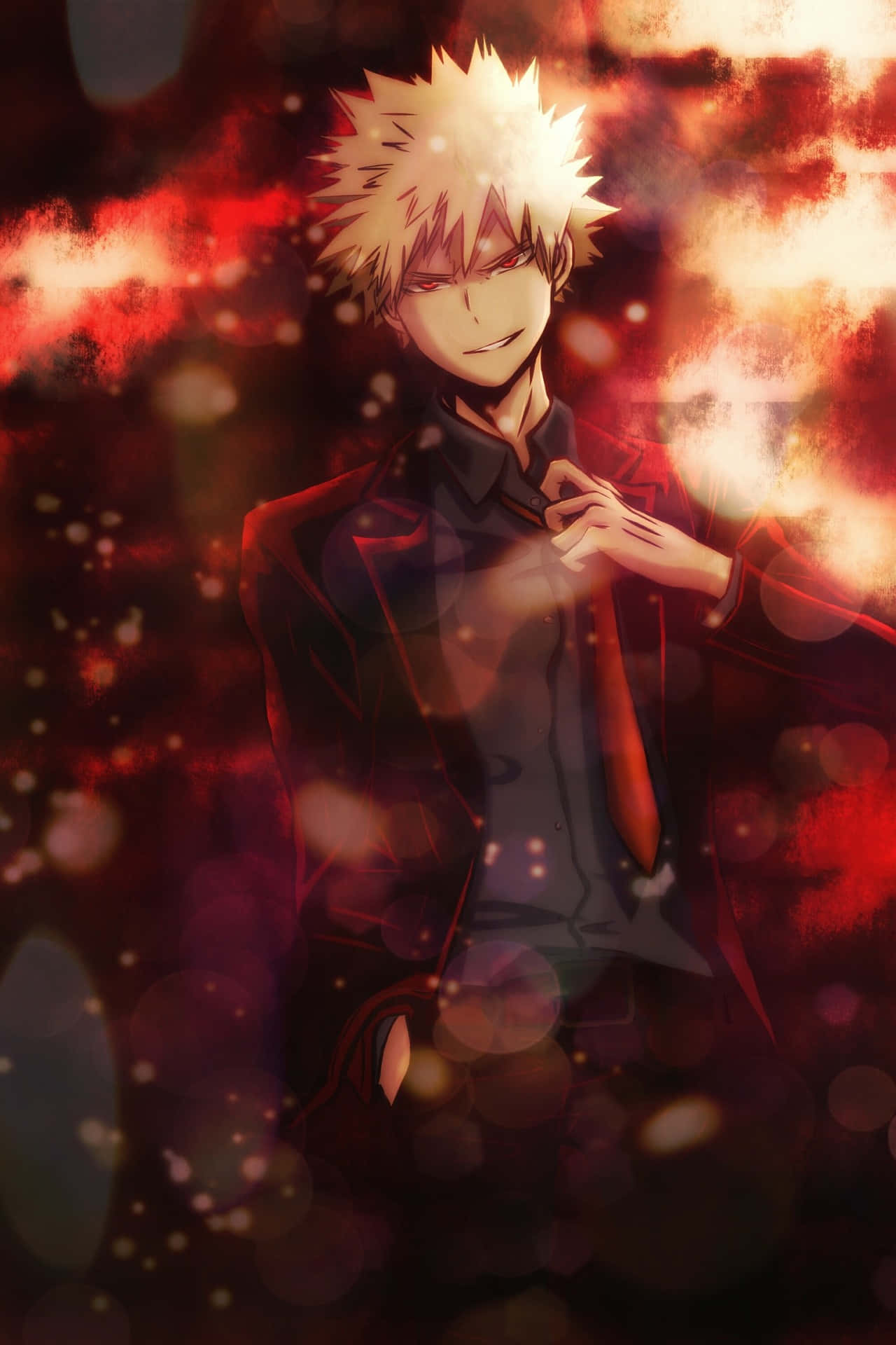 Bakugo Phone, spiky-haired anime boy, dark suit, Full HD Phone Wallpaper