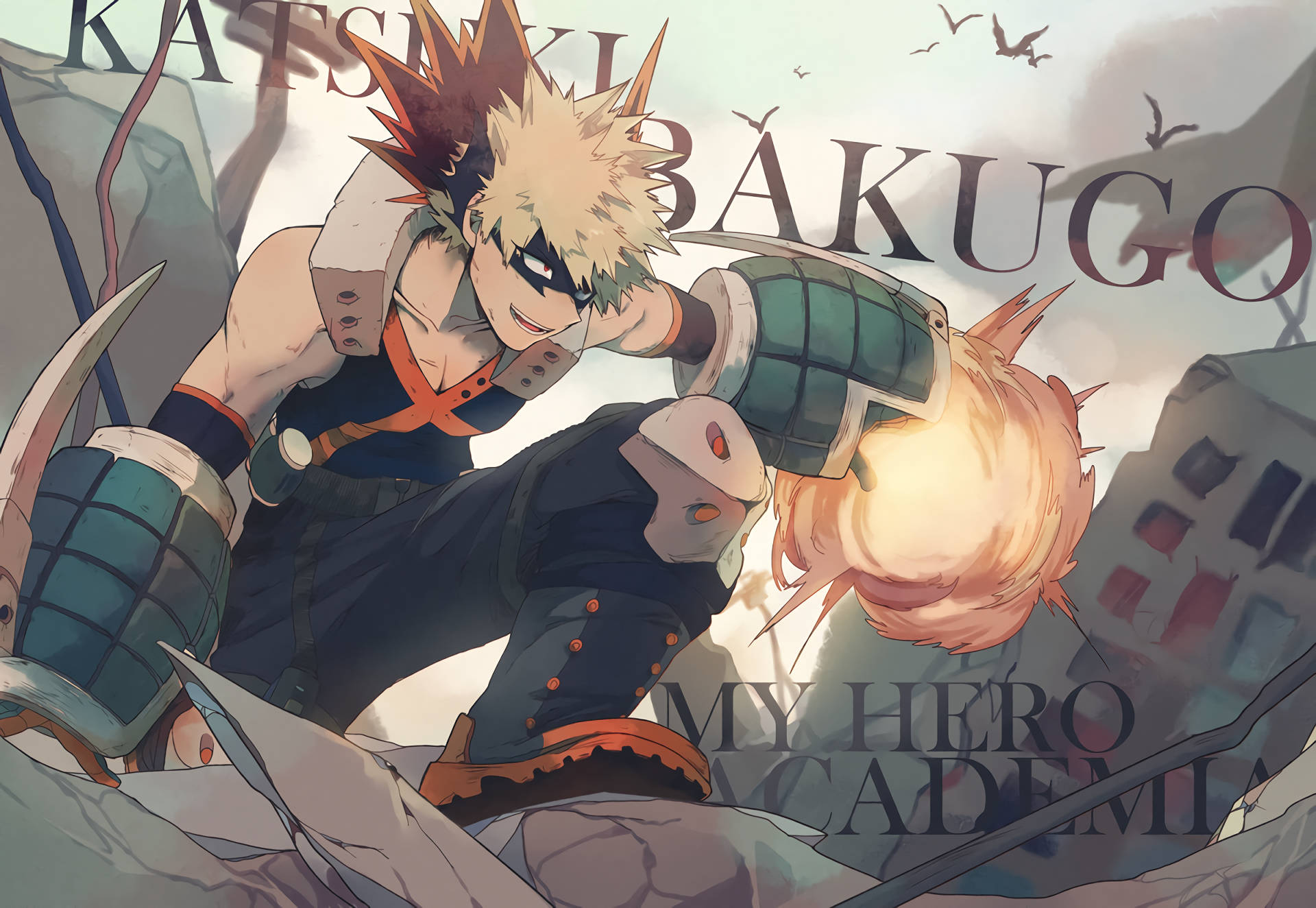 Bakugo, spiky blonde hair, goggles, Full HD Desktop Wallpaper