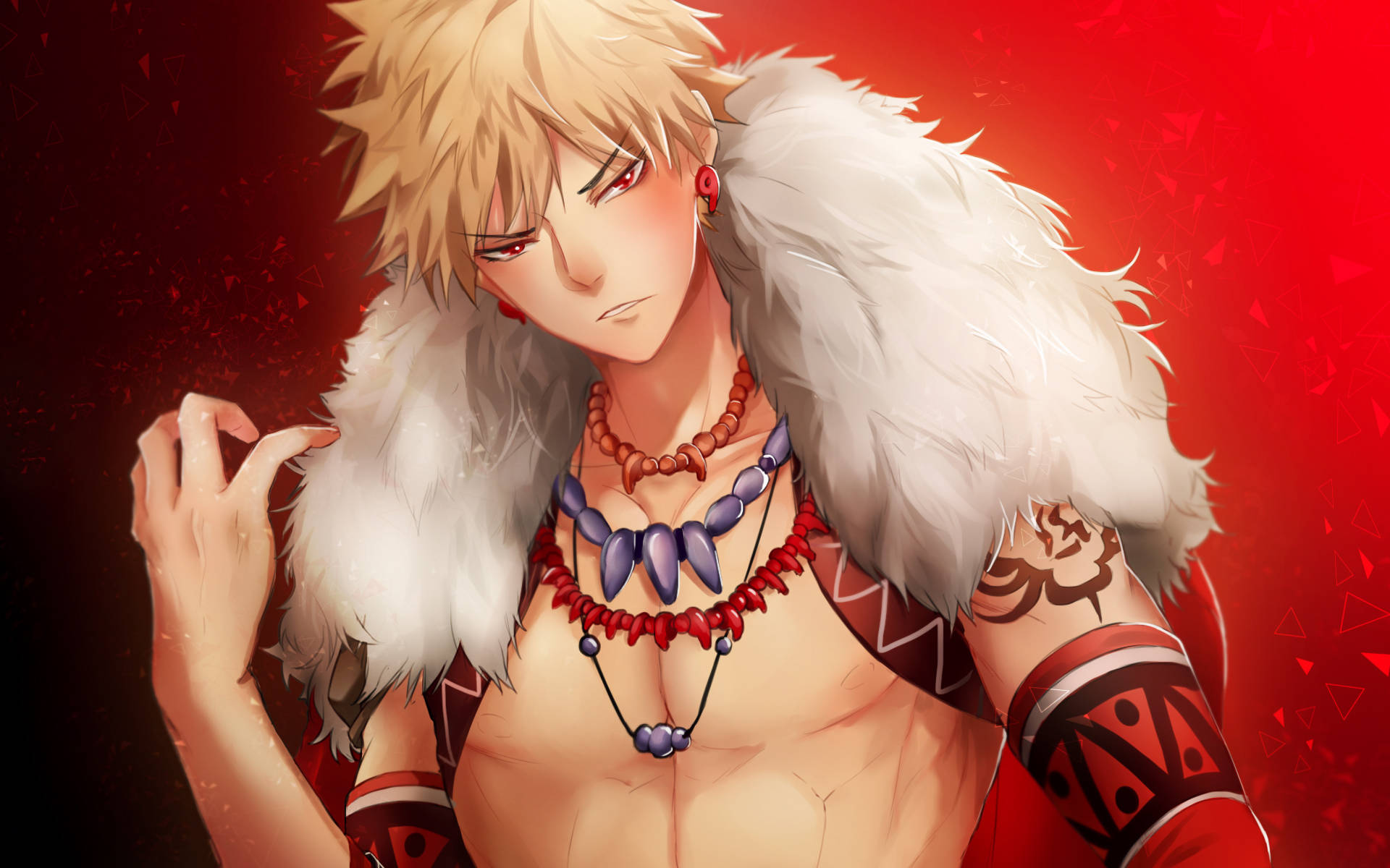 Bakugo, red tribal outfit, spiky blonde anime male, Full HD Desktop Wallpaper