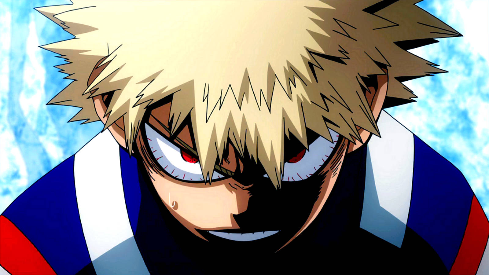 Bakugo, spiky blonde hair, red eyes, HD Desktop Wallpaper