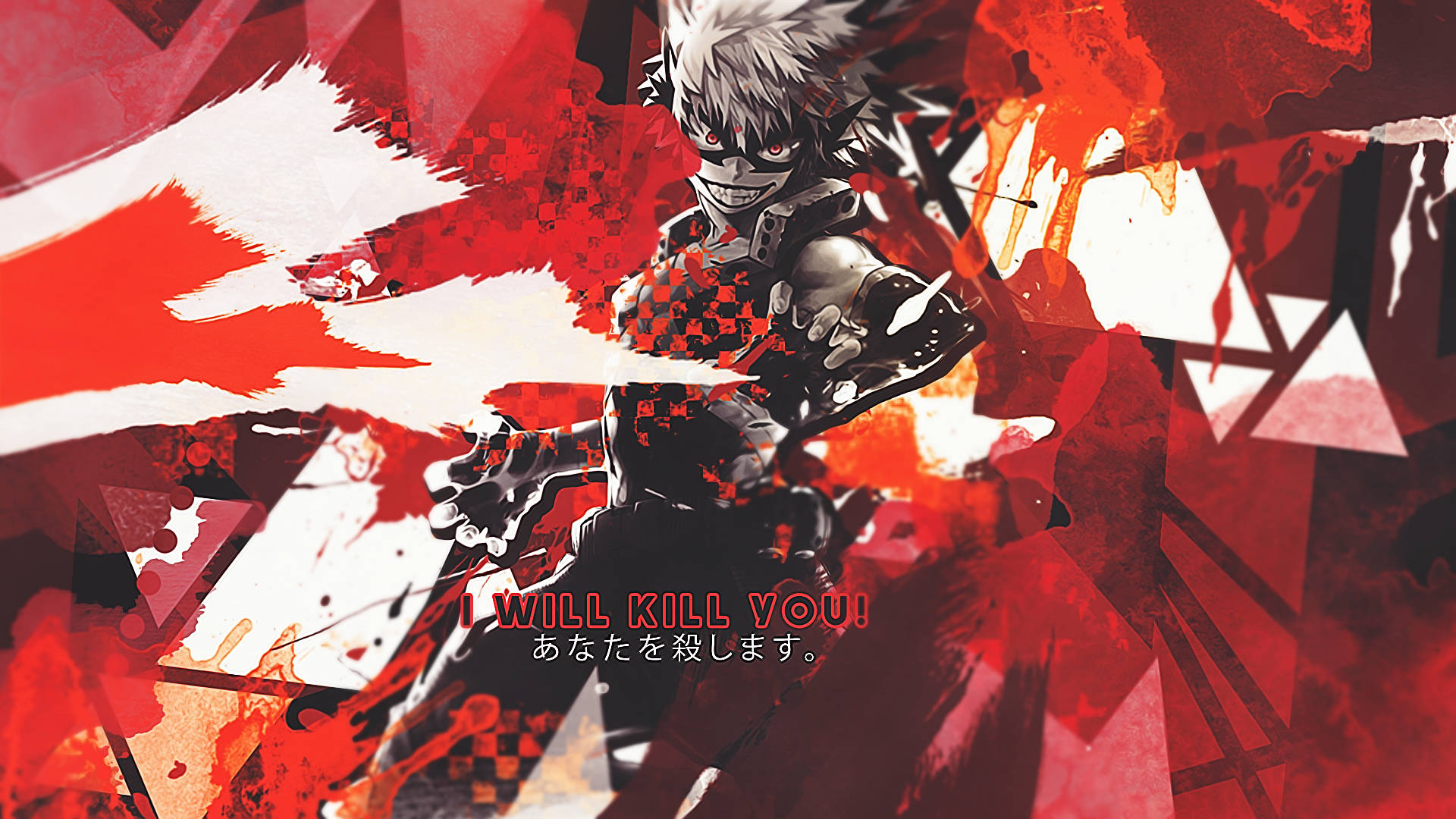 Bakugo, spiky white hair, red eyes, Full HD Desktop Wallpaper