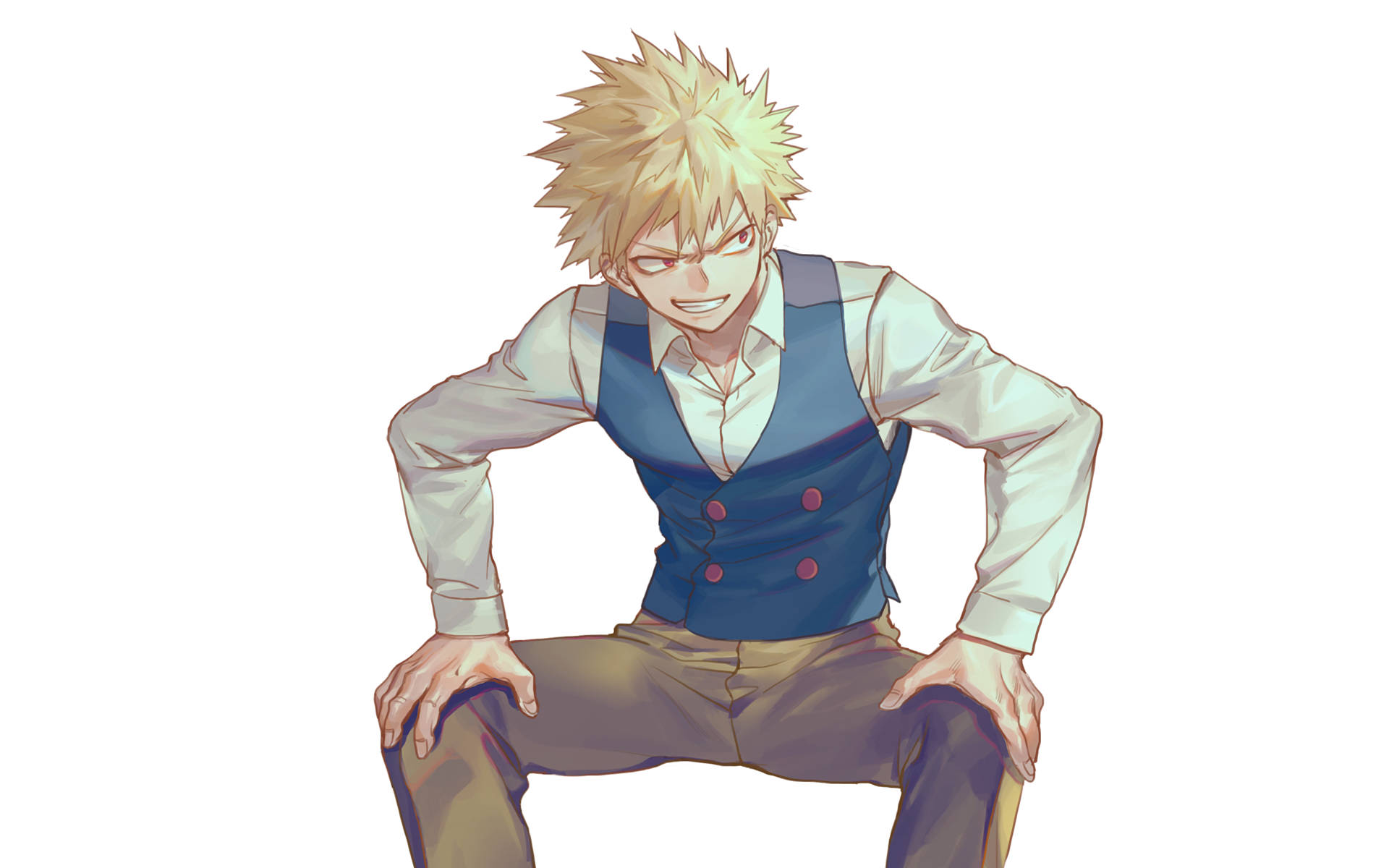 Bakugo, blue vest, white shirt, Full HD Desktop Wallpaper