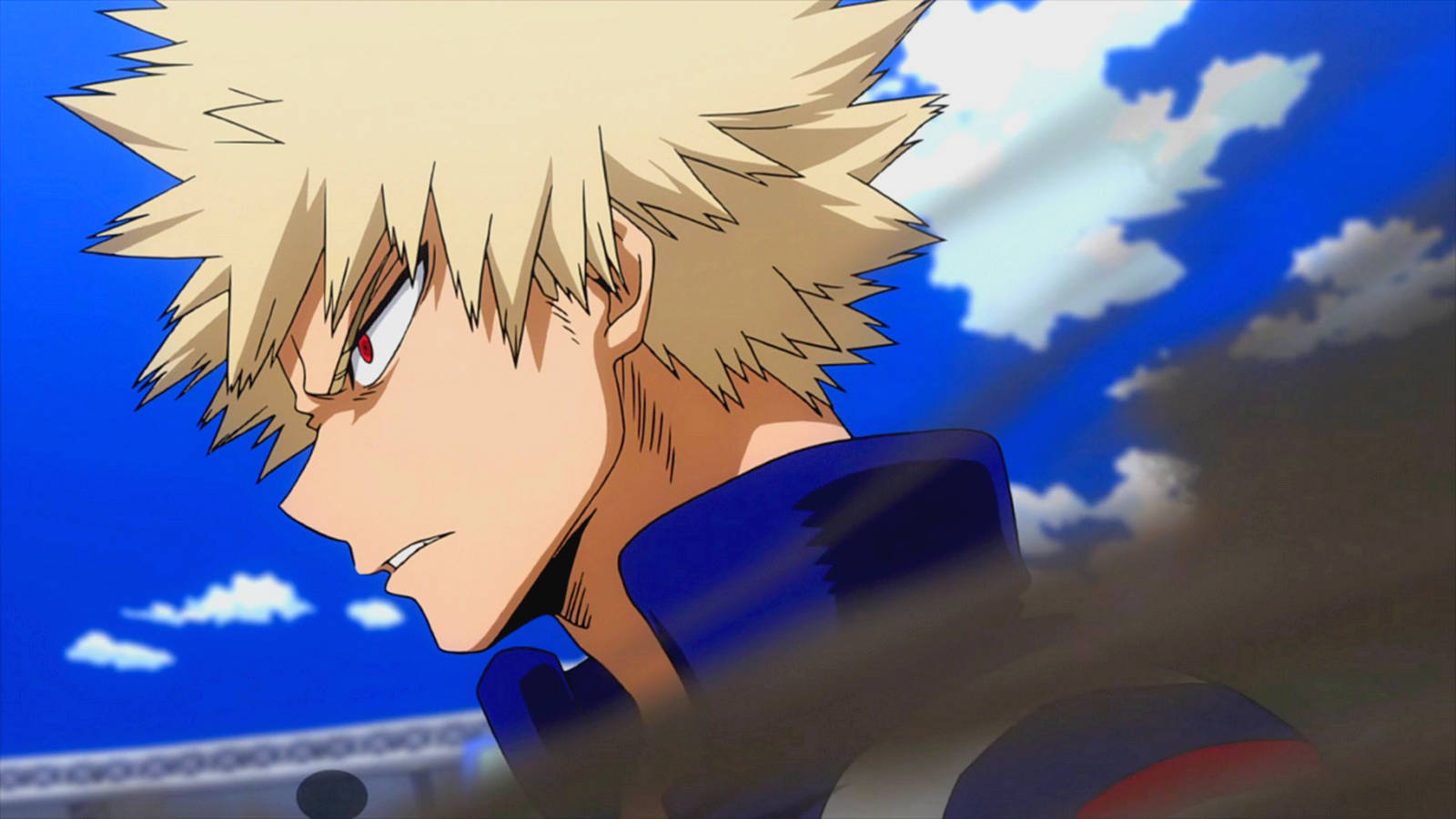 Bakugo, spiky blonde hair, red eyes, HD Desktop Wallpaper