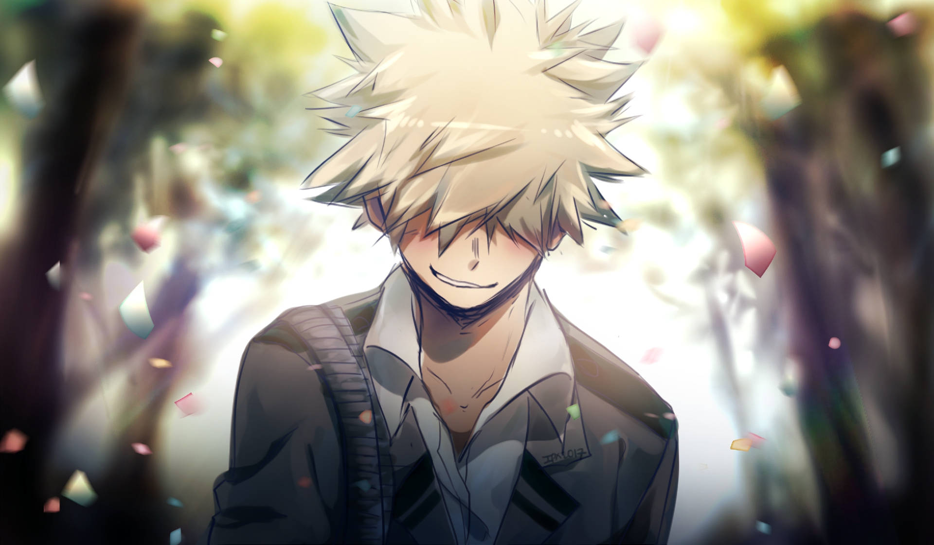 Bakugo, spiky blonde anime boy, sunlit forest, Full HD Desktop Wallpaper