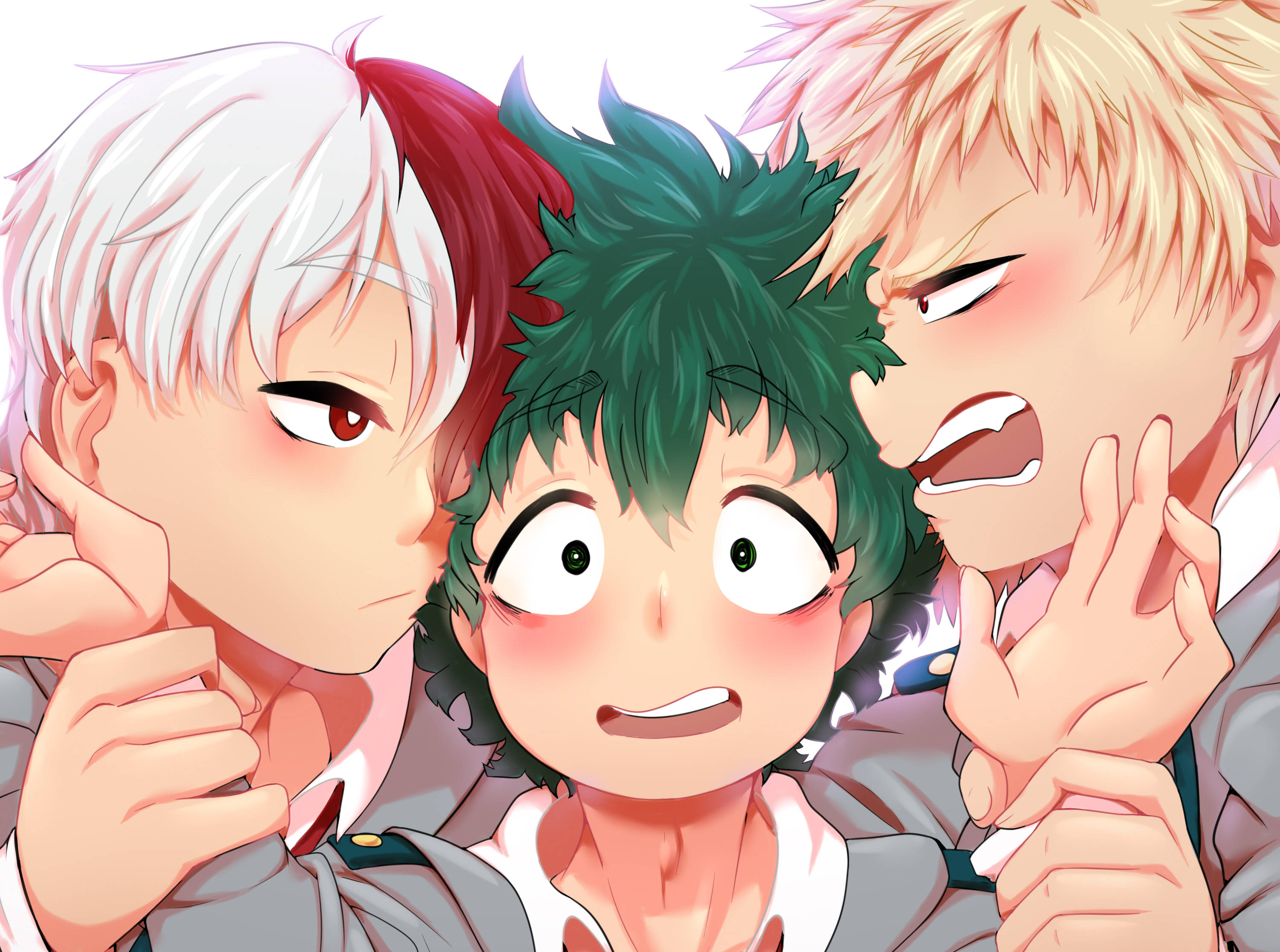 Bakugo, green-haired boy, wide eyes, 2K Desktop Wallpaper