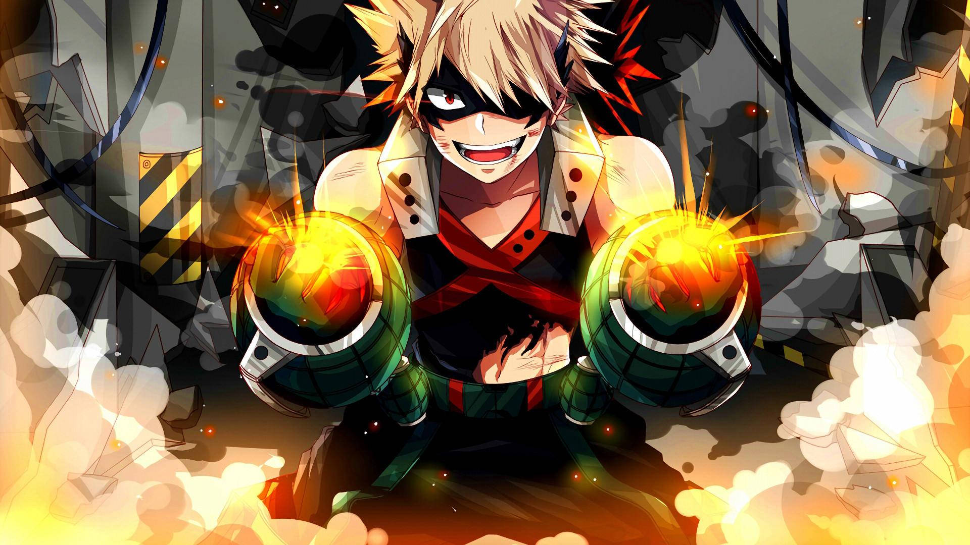 Bakugo, spiky blonde hair, black mask, Full HD Desktop Wallpaper