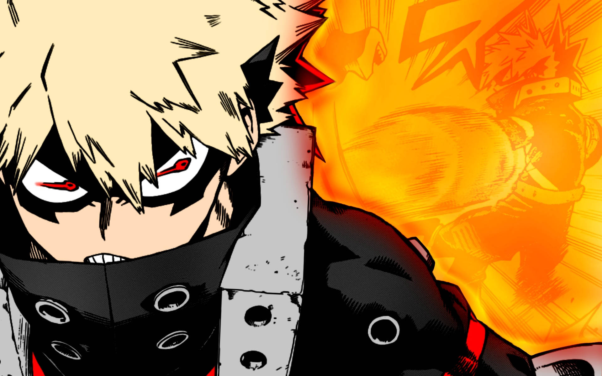 Bakugo, spiky blonde hair, red eyes, Full HD Desktop Wallpaper