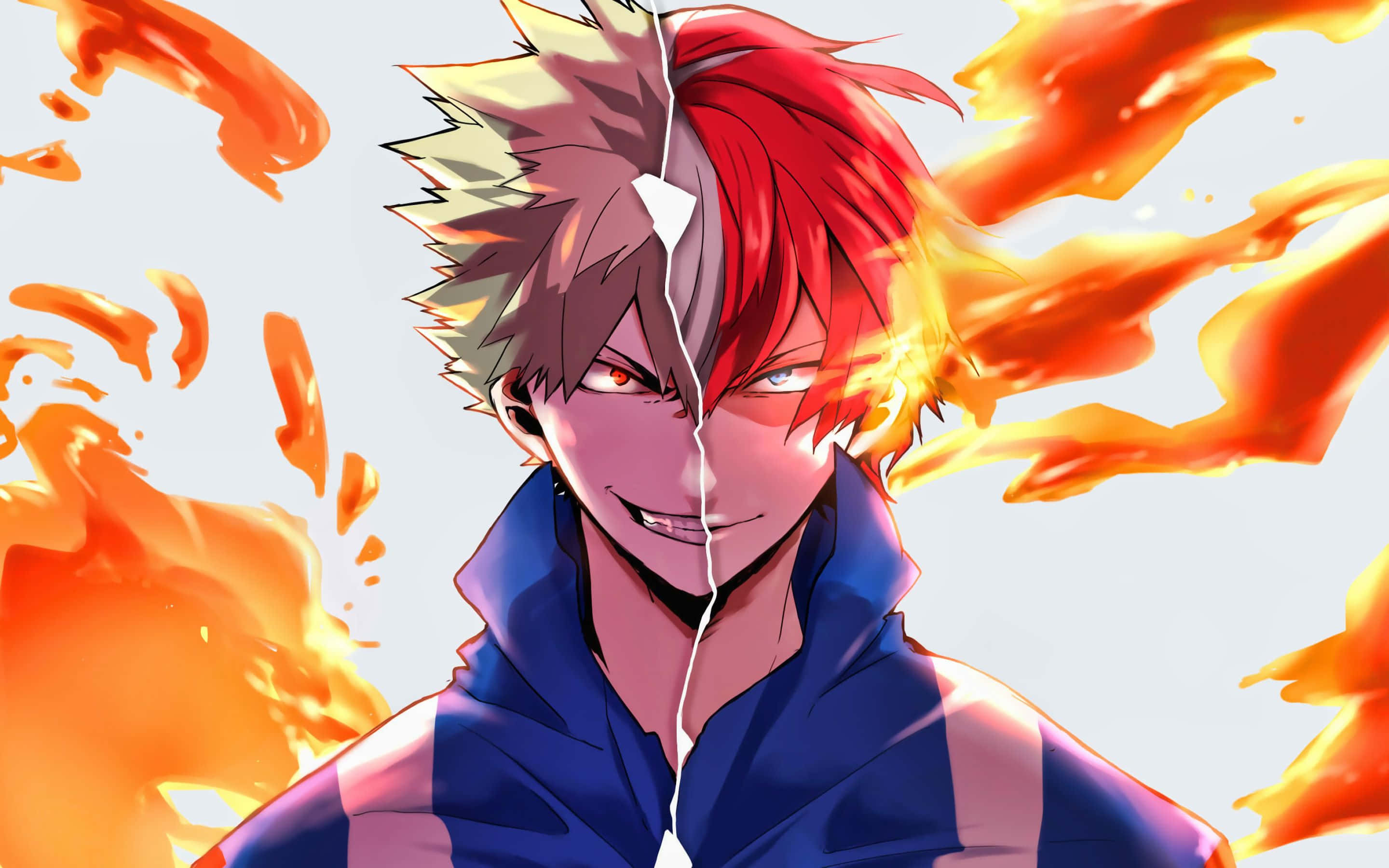 Bakugou Aesthetic, red and gray hair, flames, 2K Desktop Wallpaper
