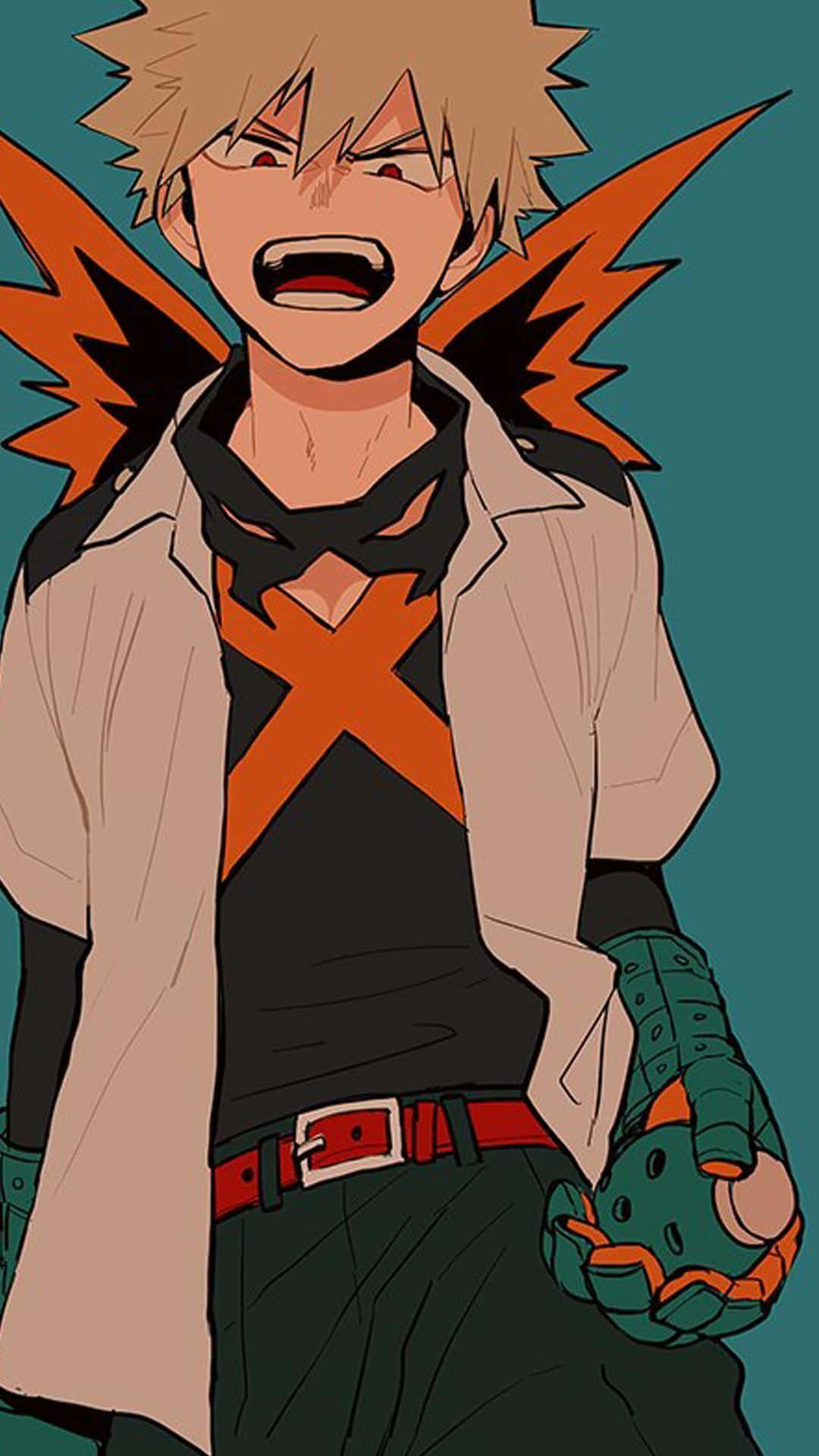 Bakugou Aesthetic, spiky blonde hair, orange lightning motifs, Full HD Phone Wallpaper
