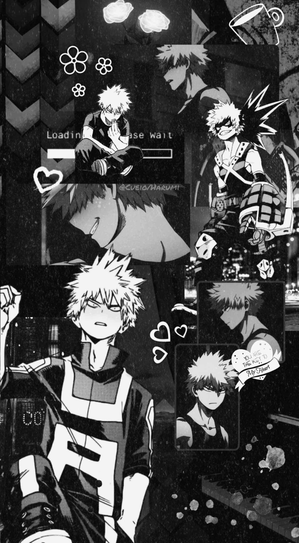 Bakugou Aesthetic, spiky-haired character, hearts, Full HD Phone Wallpaper