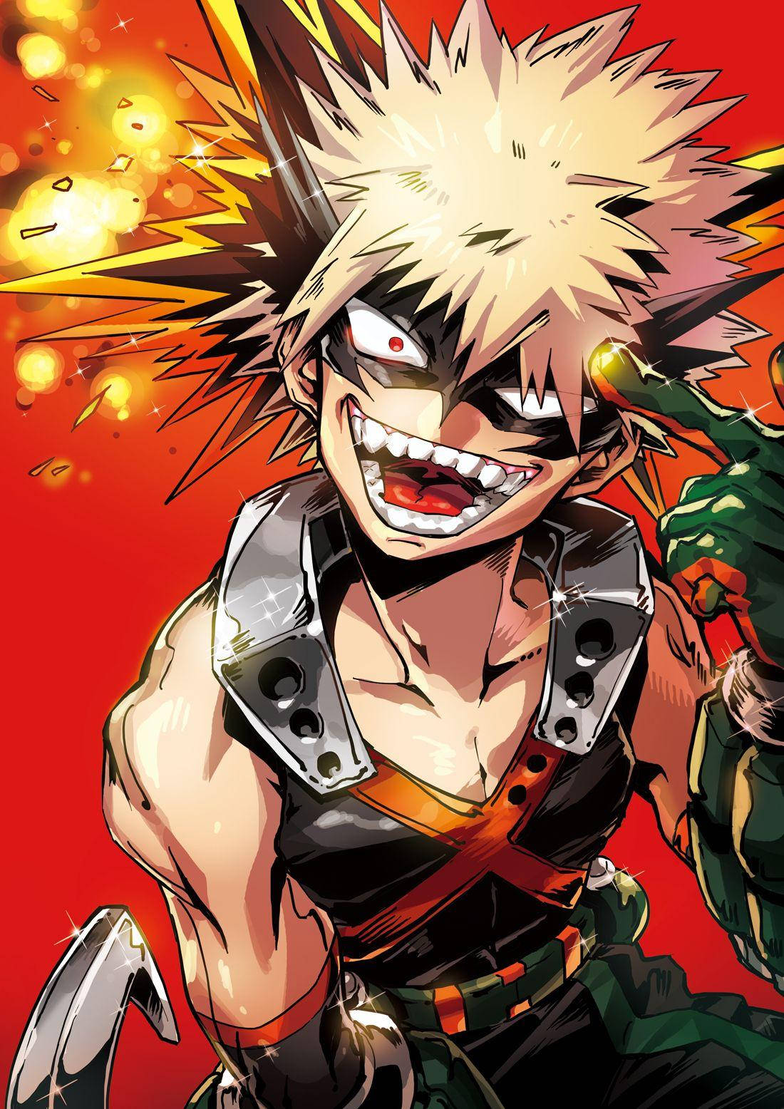 Bakugou, spiky blonde hair, fierce grin, HD Phone Wallpaper