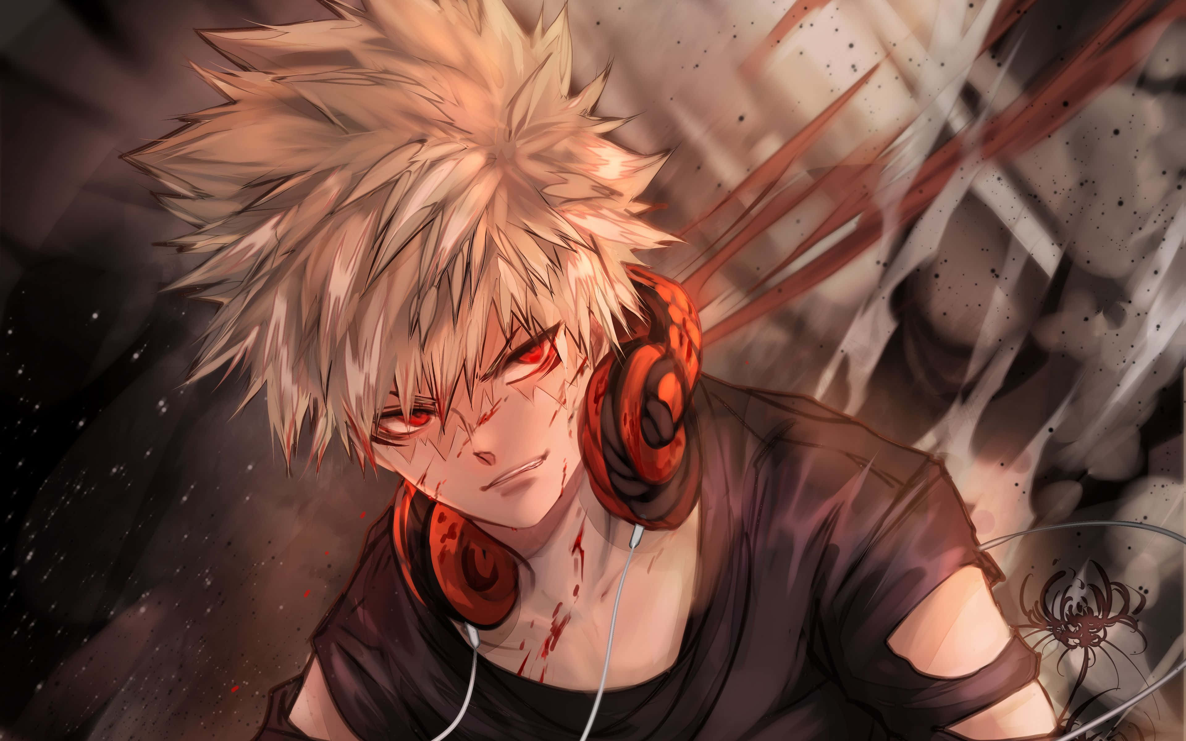 Bakugou Aesthetic, spiky-haired anime boy, red eyes, 4K Desktop Wallpaper