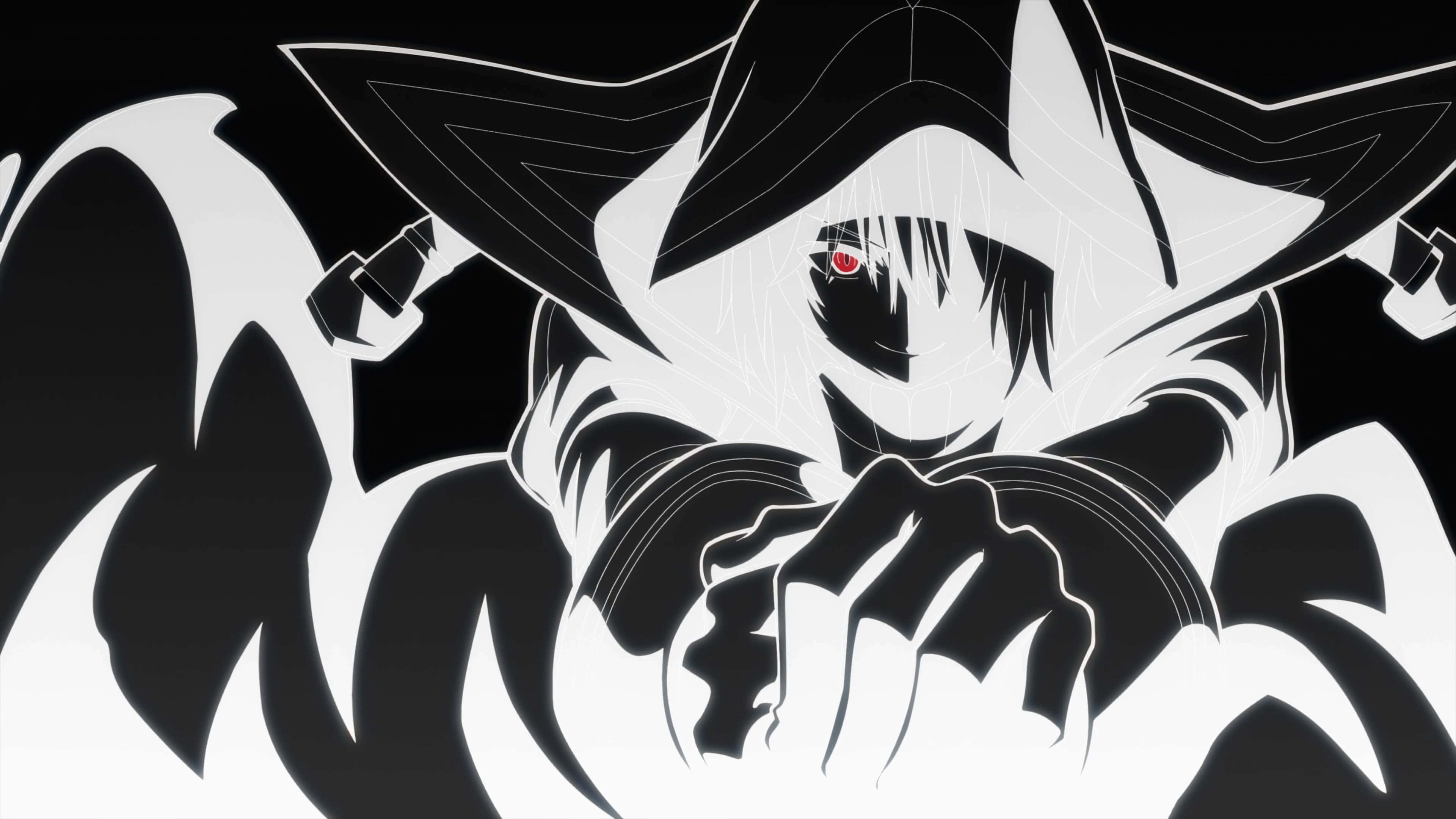 Bakugou, black and white background, wide-brimmed hat, 4K Desktop Wallpaper
